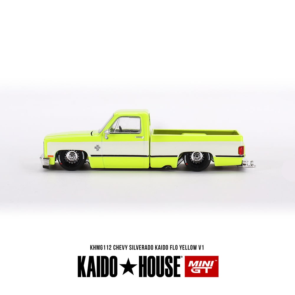 Mini GT 1:64 Kaido House Chevrolet Silverado Pick Up KAIDO Flo V1, Yellow - KHMG112