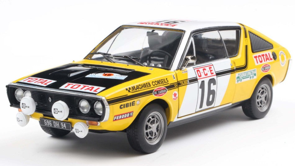 SOLIDO 1:18 Scale - Renault 17 PH.1 Yellow #23 Prive/Tilbert Rallye Du Maroc 1976 - S1803709