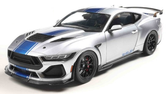 SOLIDO 1:18 Scale - 2025 Ford Mustang Super Snake, Grey with Blue Stripes - S1813803