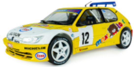 SOLIDO 1:18 Scale - Peugeot 306 Maxi N.12 RALLY DU CONDROZ 1997 VANDEWAUVER-VANDERSCHUREN , Yellow, White - S1808311