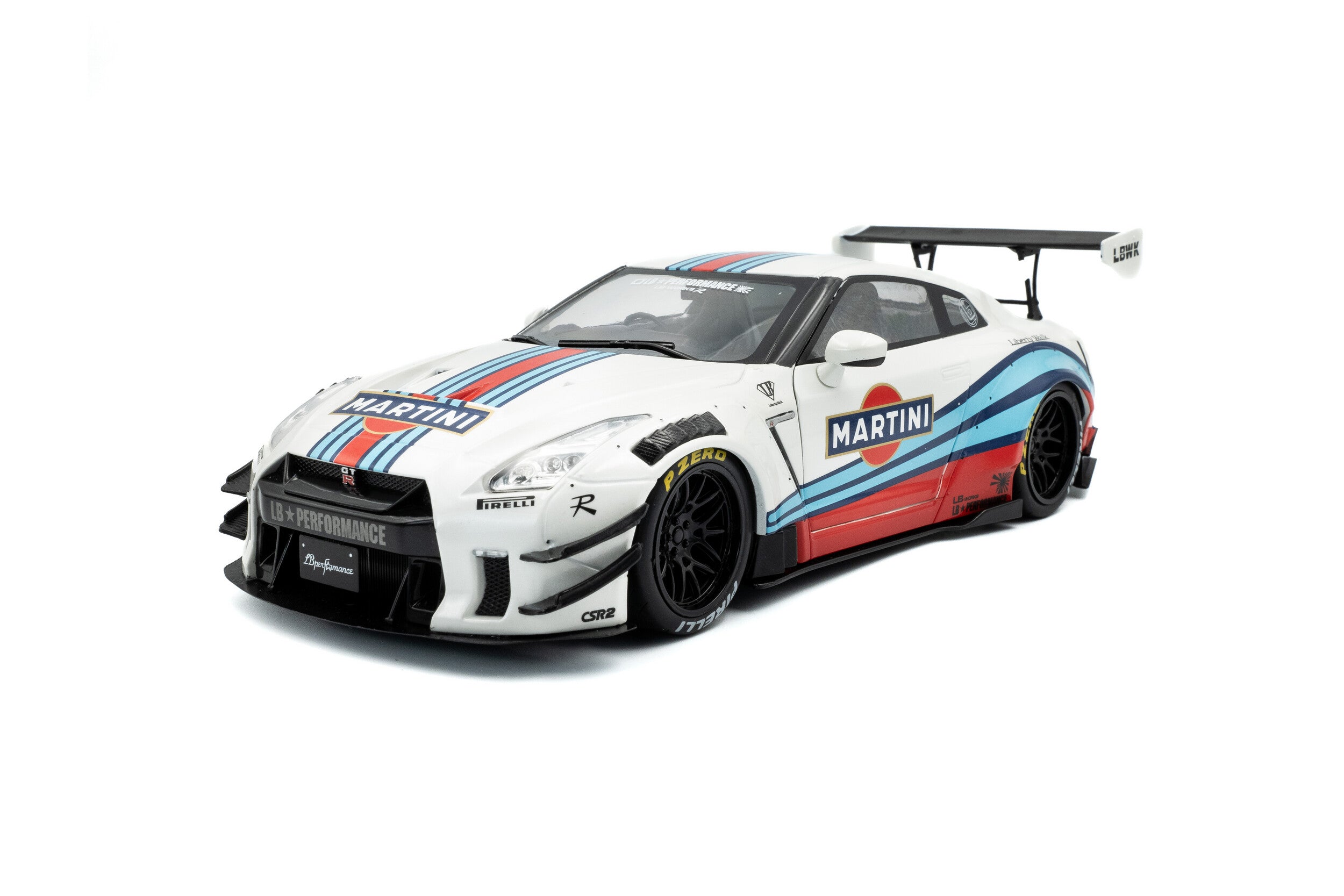 SOLIDO 1:18 Scale - 2024 Nissan GT-R (R35) W/ Liberty Walk Body Kit 2.0 M , White/Blue - S1805819