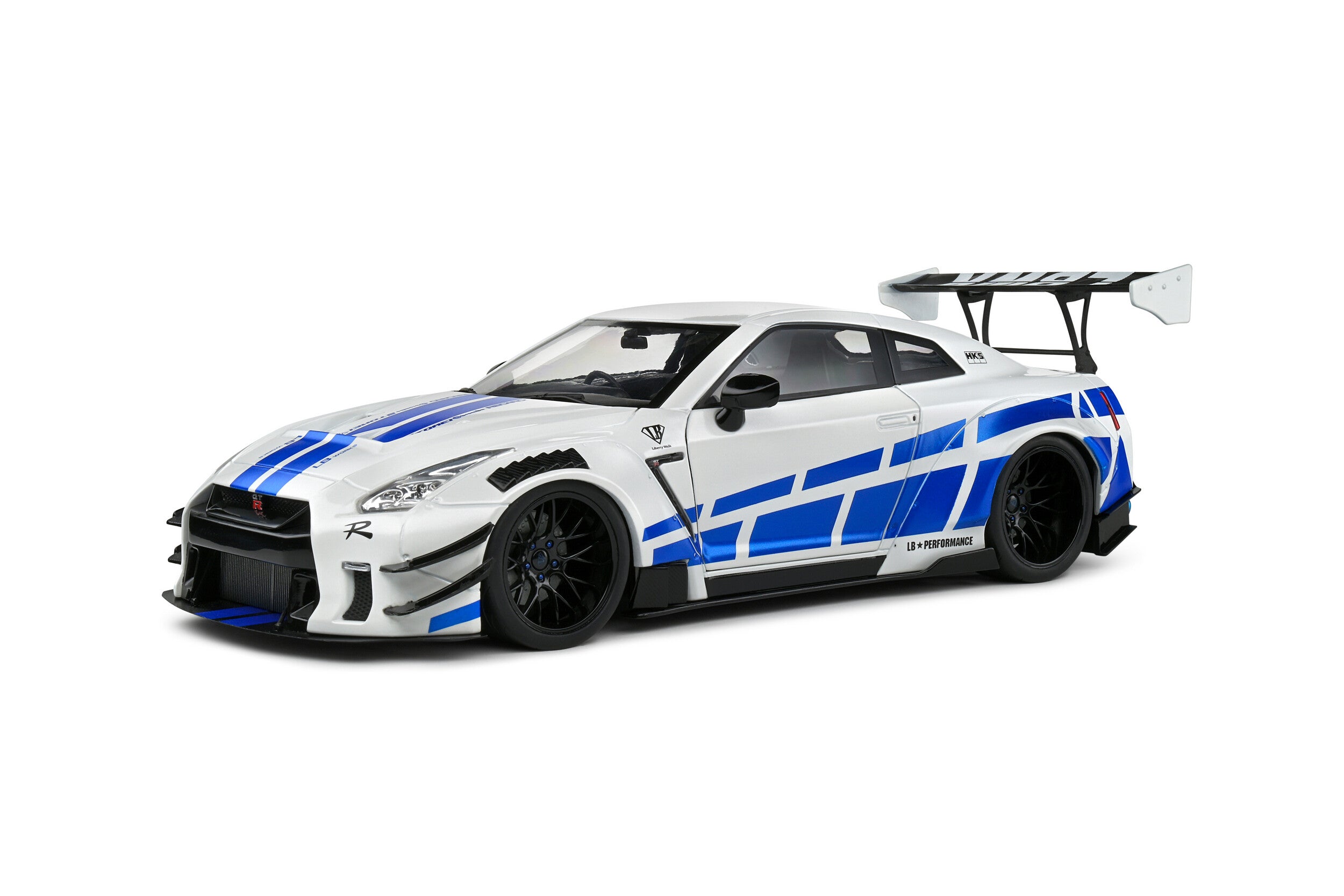 SOLIDO 1:18 Scale Diecast, Nissan GT-R (R35) Liberty Walk Body Kit for Paul Tribute, Silver/Blue -S1805816
