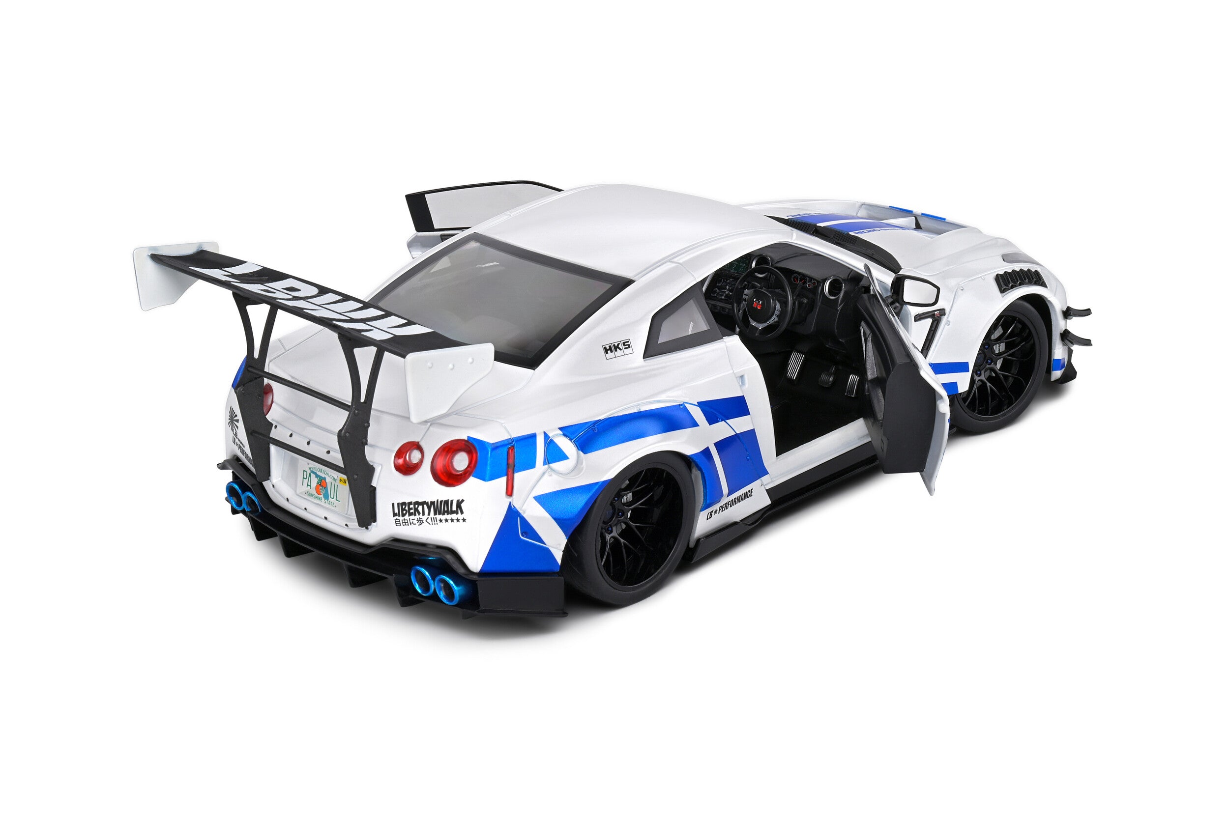 SOLIDO 1:18 Scale Diecast, Nissan GT-R (R35) Liberty Walk Body Kit for Paul Tribute, Silver/Blue -S1805816
