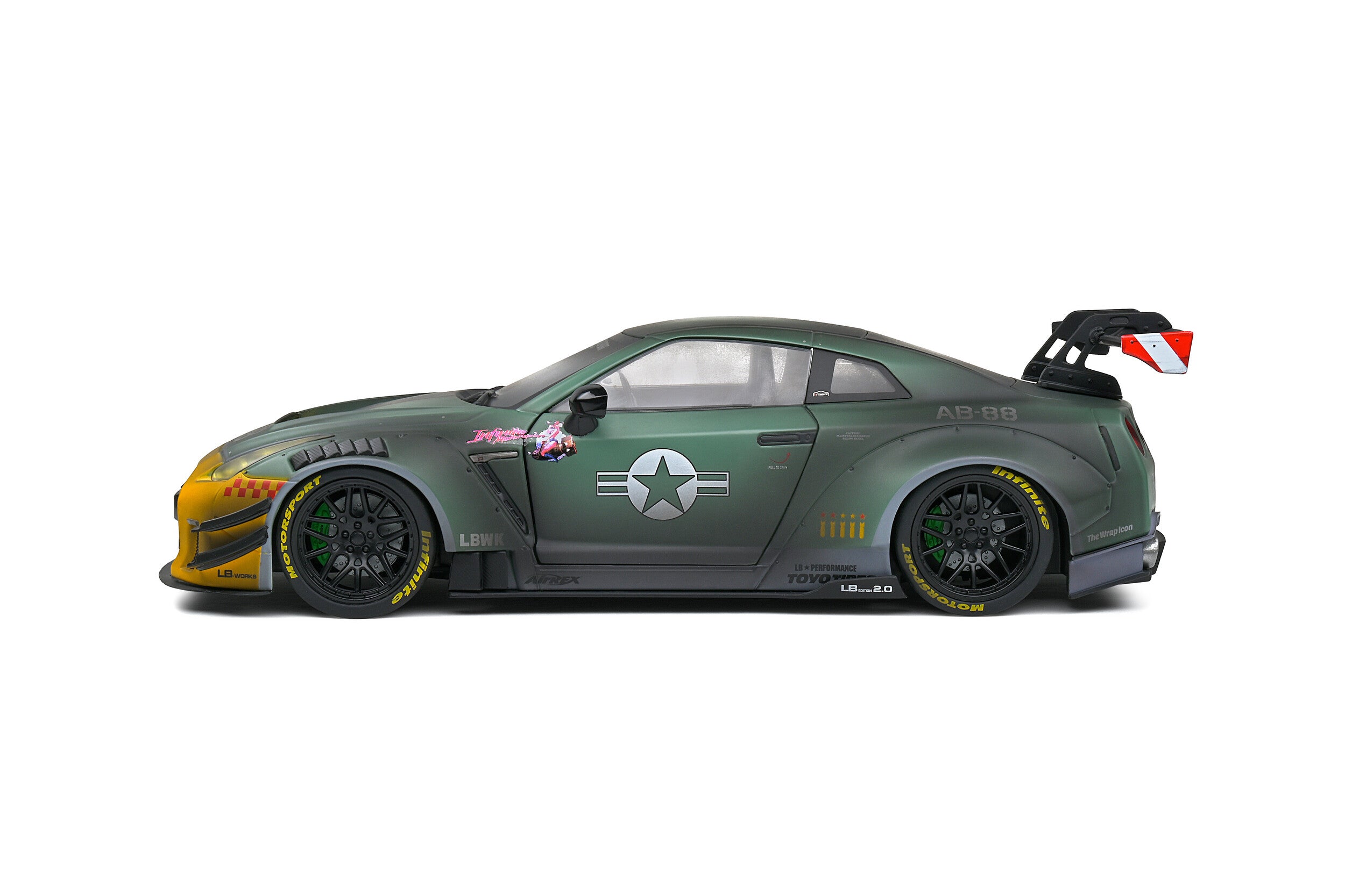 SOLIDO 1:18 Scale Diecast Model Car, Nissan Skyline GT-R (R35) Liberty Walk Army Fighter 2022