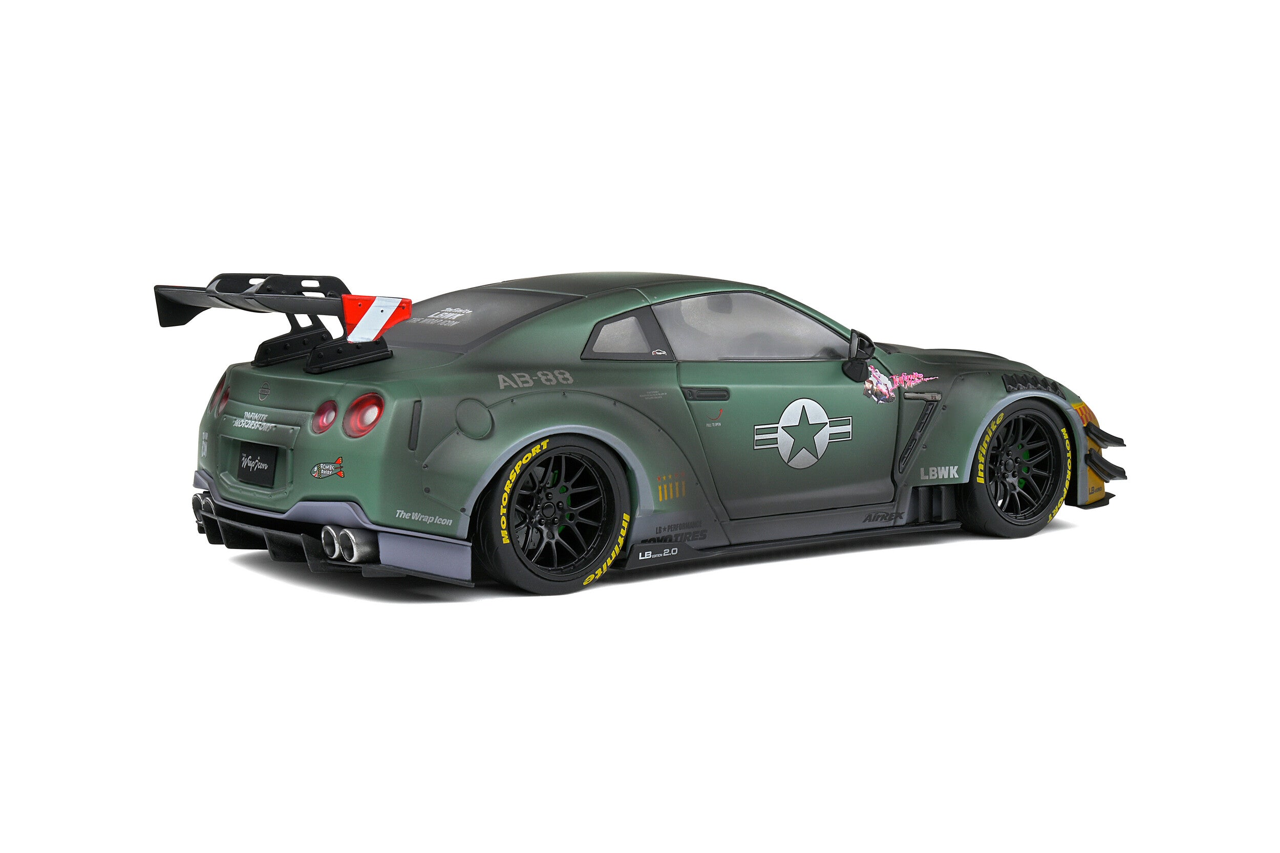 SOLIDO 1:18 Scale Diecast Model Car, Nissan Skyline GT-R (R35) Liberty Walk Army Fighter 2022