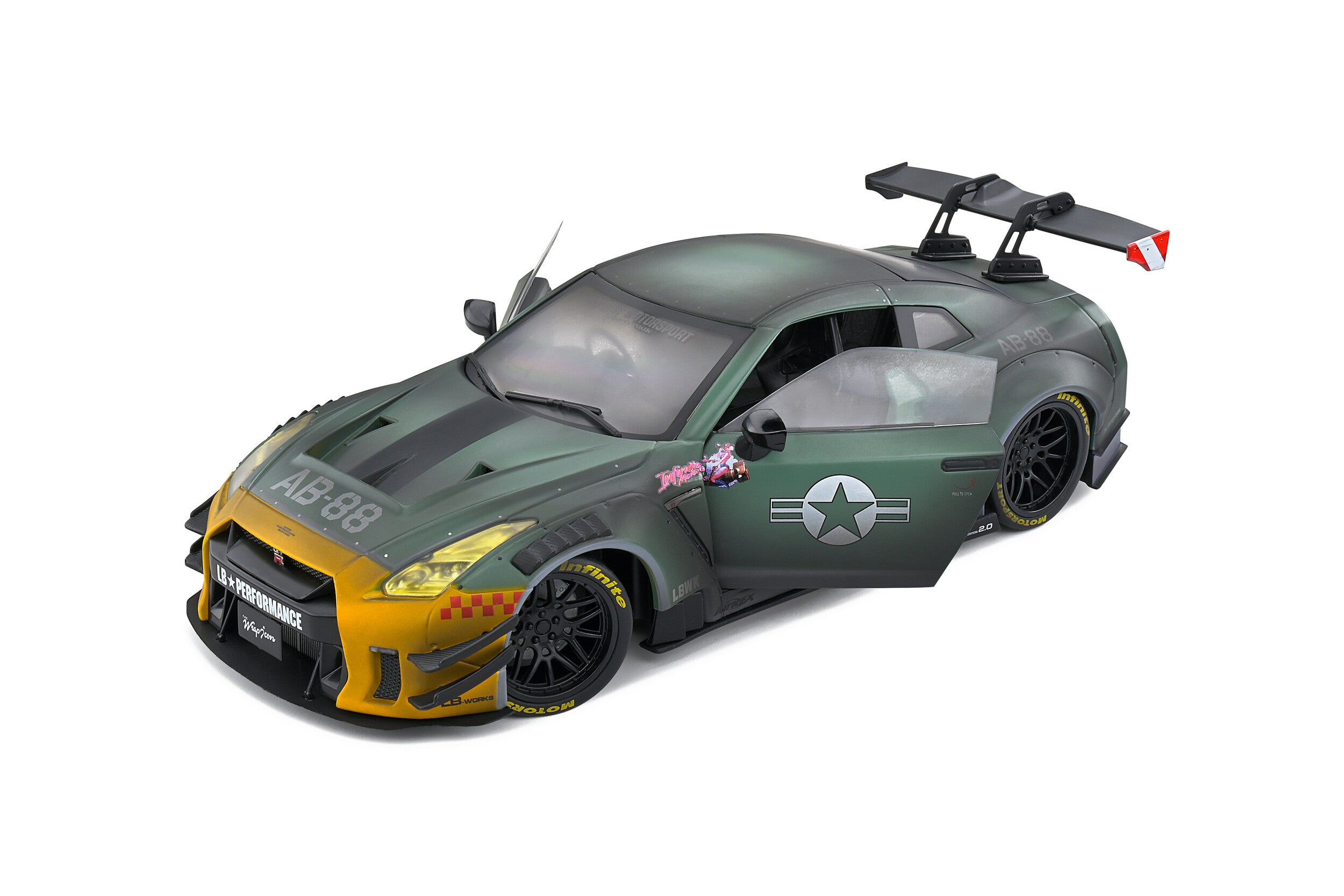 SOLIDO 1:18 Scale Diecast Model Car, Nissan Skyline GT-R (R35) Liberty Walk Army Fighter 2022