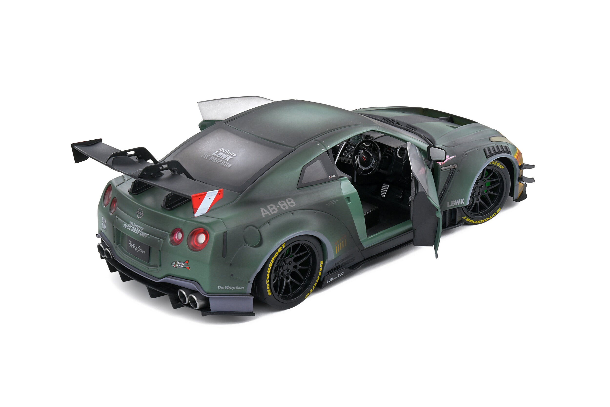 SOLIDO 1:18 Scale Diecast Model Car, Nissan Skyline GT-R (R35) Liberty Walk Army Fighter 2022