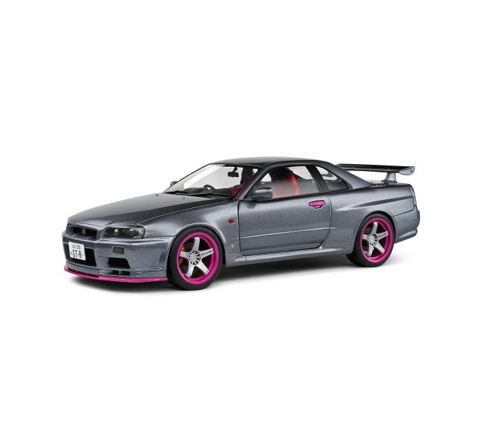 SOLIDO 1:18 Scale Diecast - 1999 Nissan Skyline GT-R (R34), Grey/Purple - S1804310