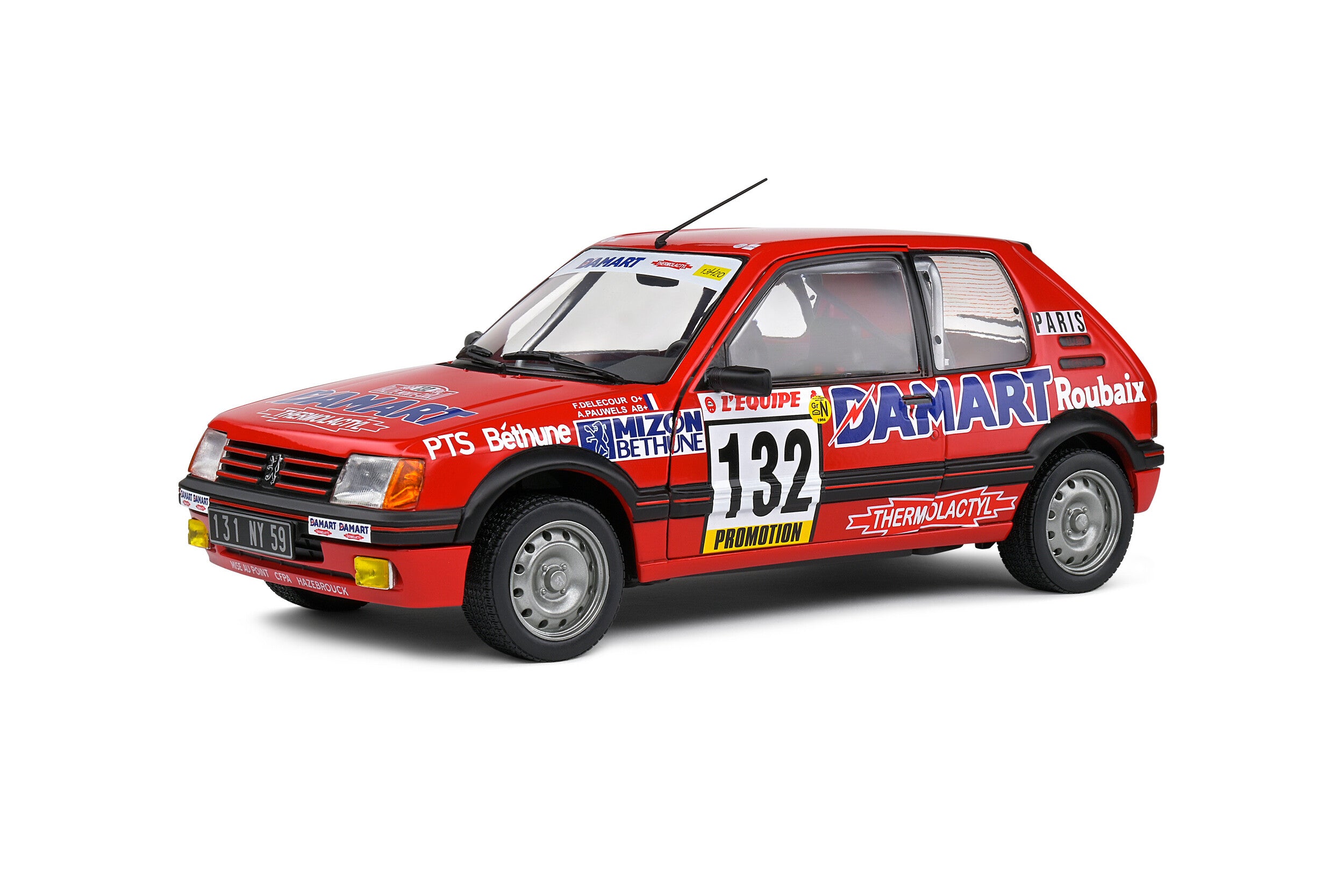 Solido 1:18 Diecast Model - Peugeot 205 Rallye GTi 1.6L – Rallye Monte Carlo – 1986 – #132 Delecour/Pauwels