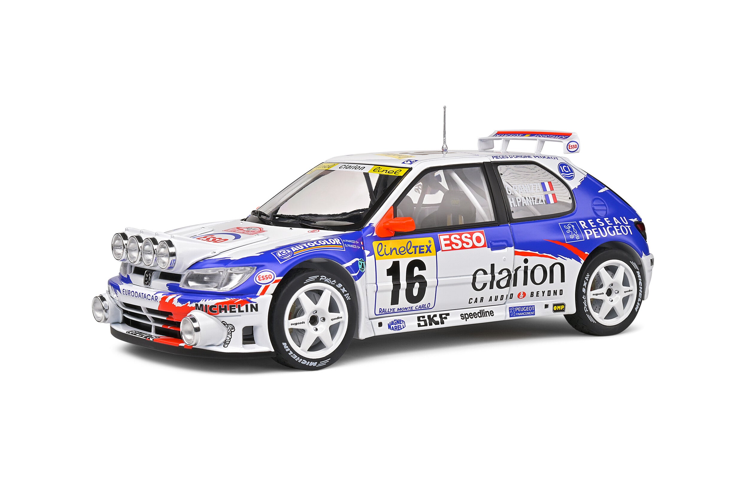 SOLIDO 1:18 Scale Diecast - PEUGEOT 306 MAXI NIGHT VERSION – RALLYE MONTECARLO – 1998 – #16 G.PANIZZI / H.PANIZZI