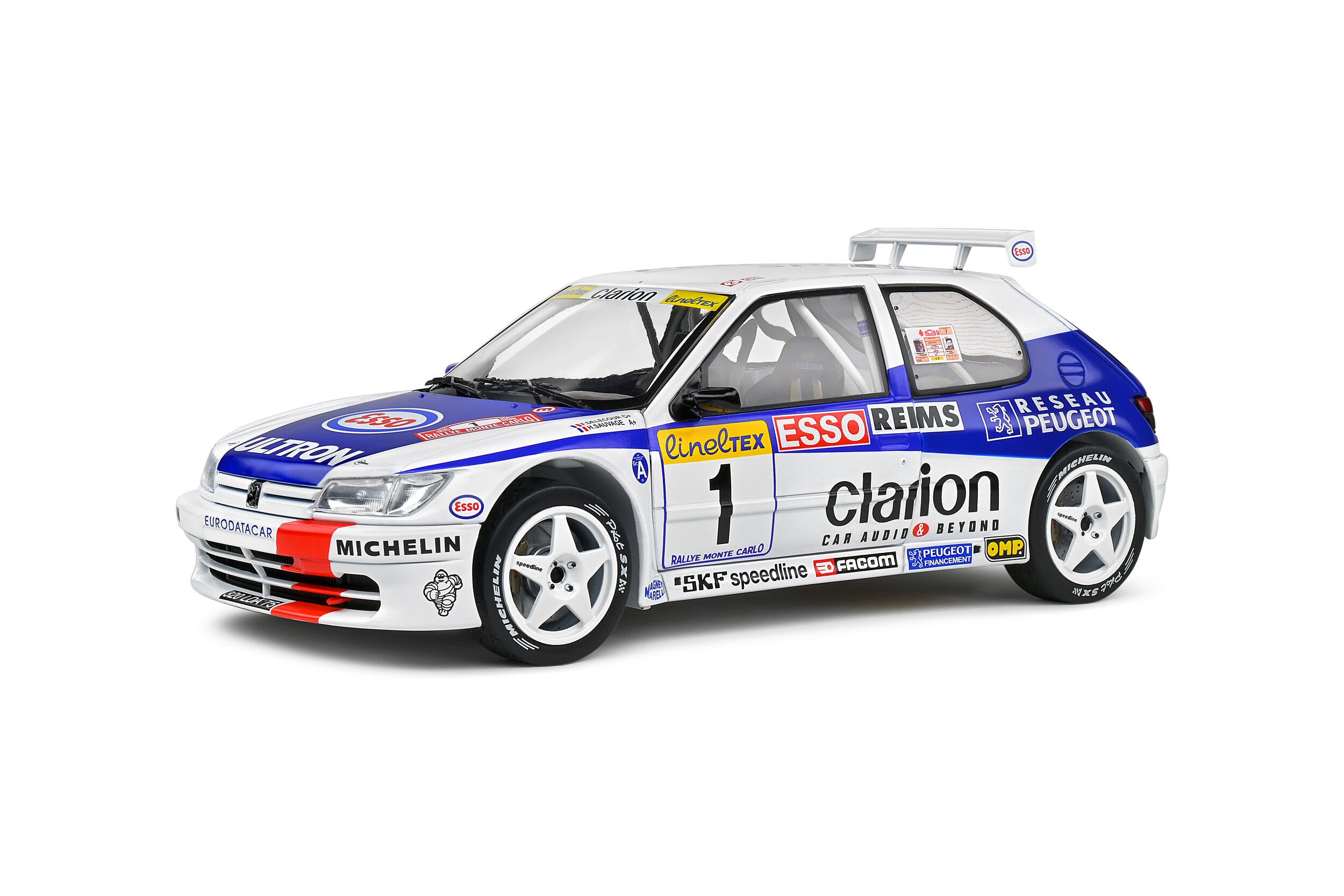 SOLIDO 1:18 Scale Diecast - Peugeot 306 Maxi White #1 Delecour/Sauvage Rallye Monte Carlo 1996 - 1808305