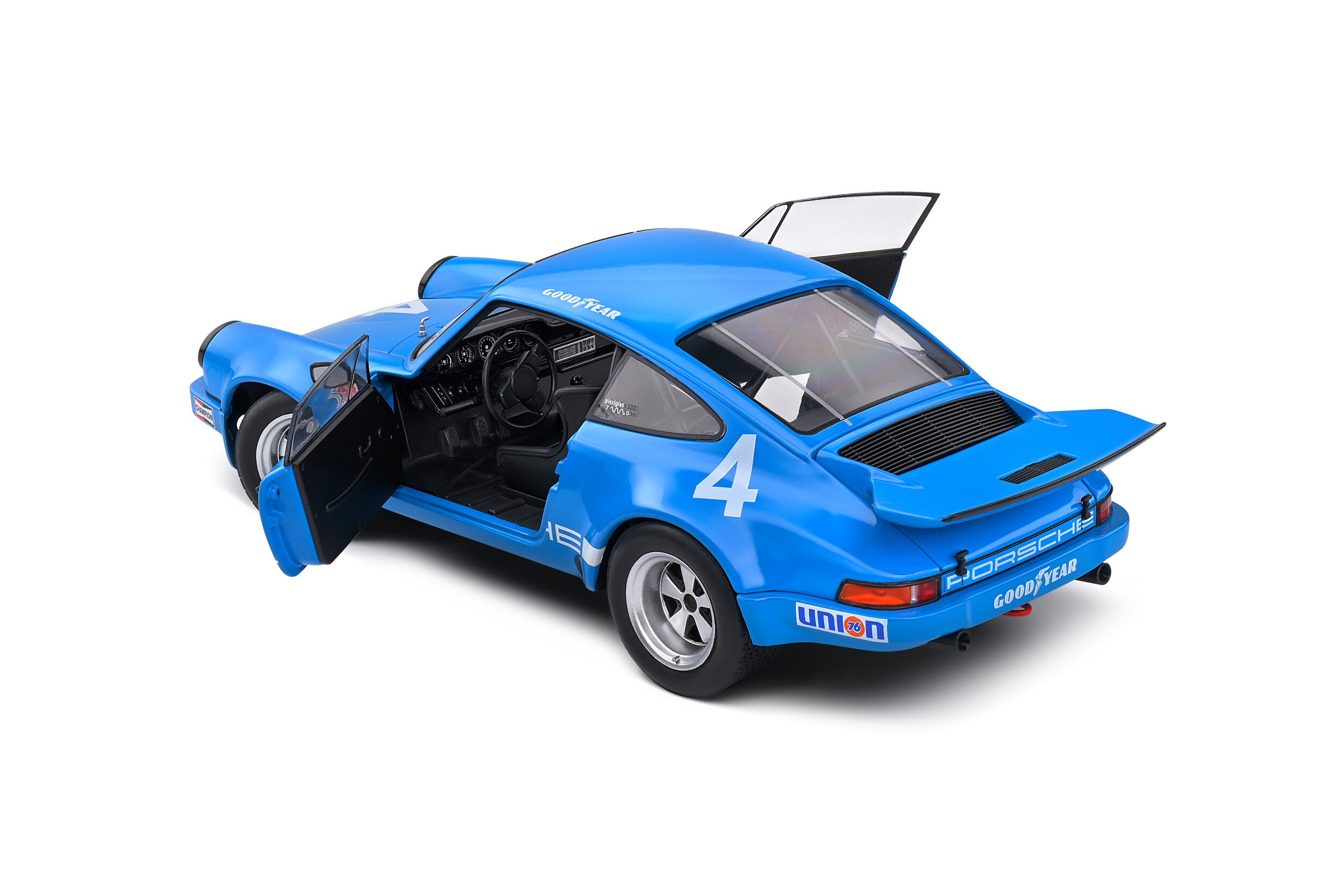 SOLIDO 1:18 Diecast, Porsche 911 IROC - IROC Riverside – 1974 – #4 Follmer, Blue - S1810702
