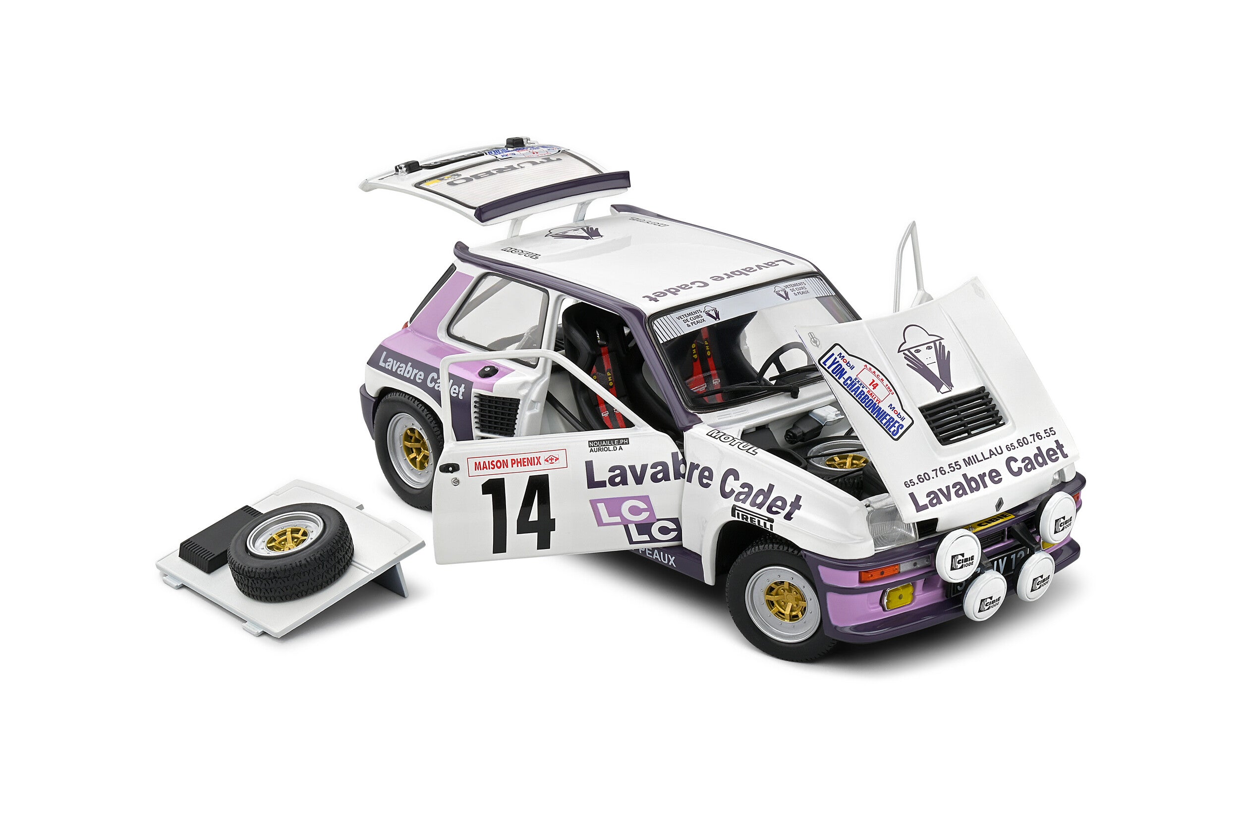 SOLIDO 1:18 Scale Diecast - Renault 5 Turbo White #14 Auriol/Nouaille Rallye Lyon Charbonniere 1983 - S1801313
