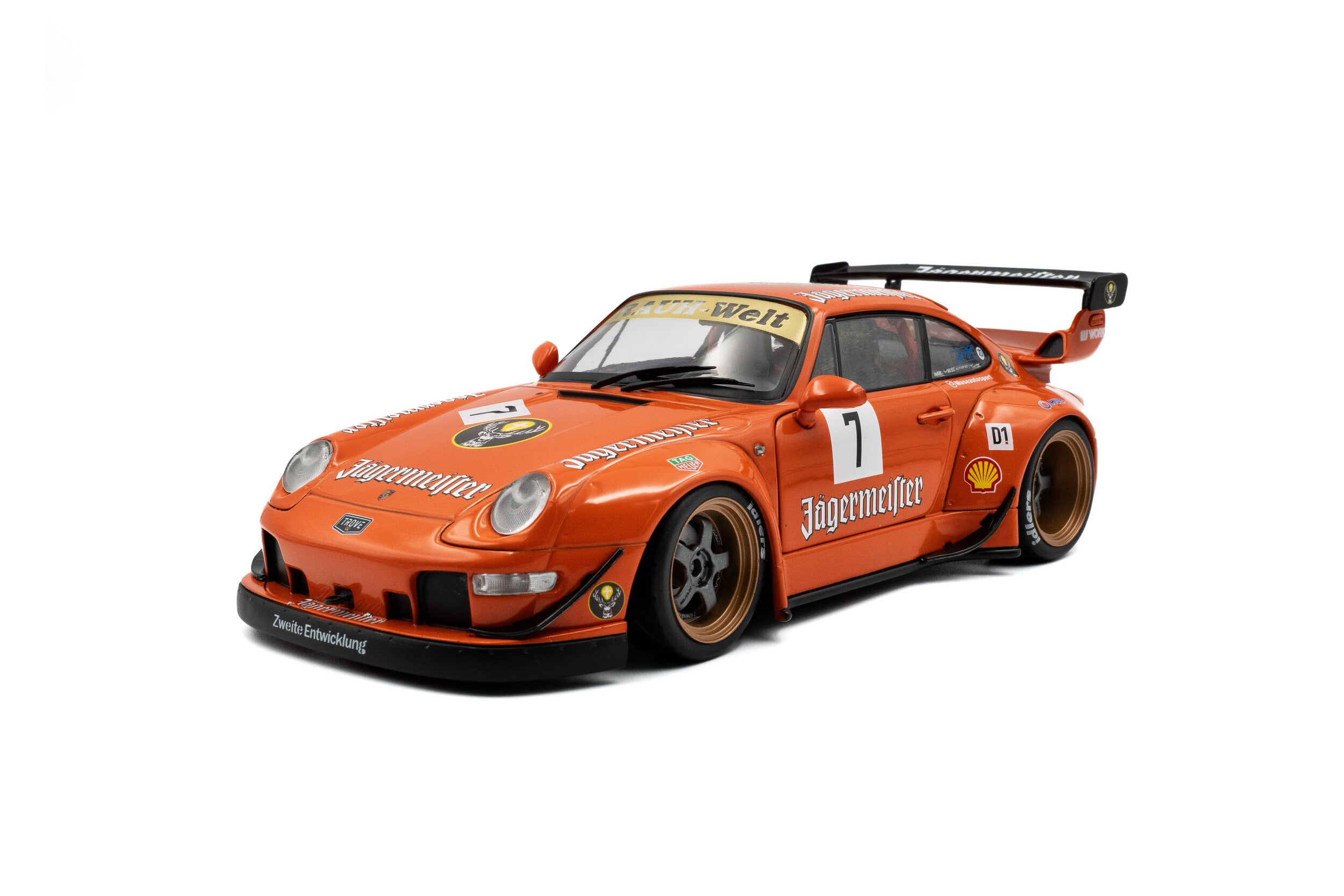 SOLIDO 1:18 Scale Diecast Model, 2020 Porsche RWB Jagermeister #7 - Orange - S1808506