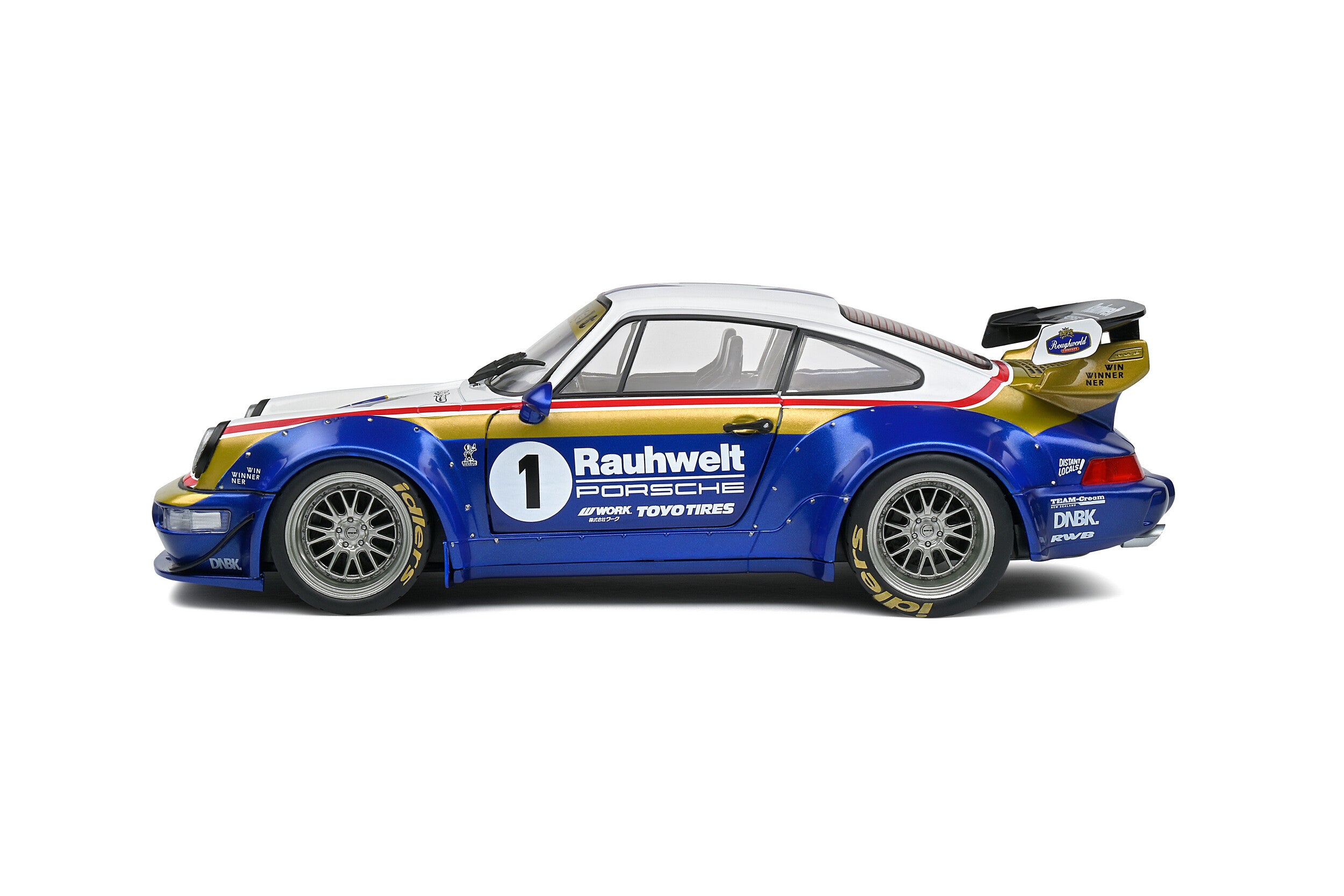 SOLIDO 1:18 Scale Diecast Model, Porsche 911 (964) RWB Rauhwelt #1 Rothmans Design White/Blue