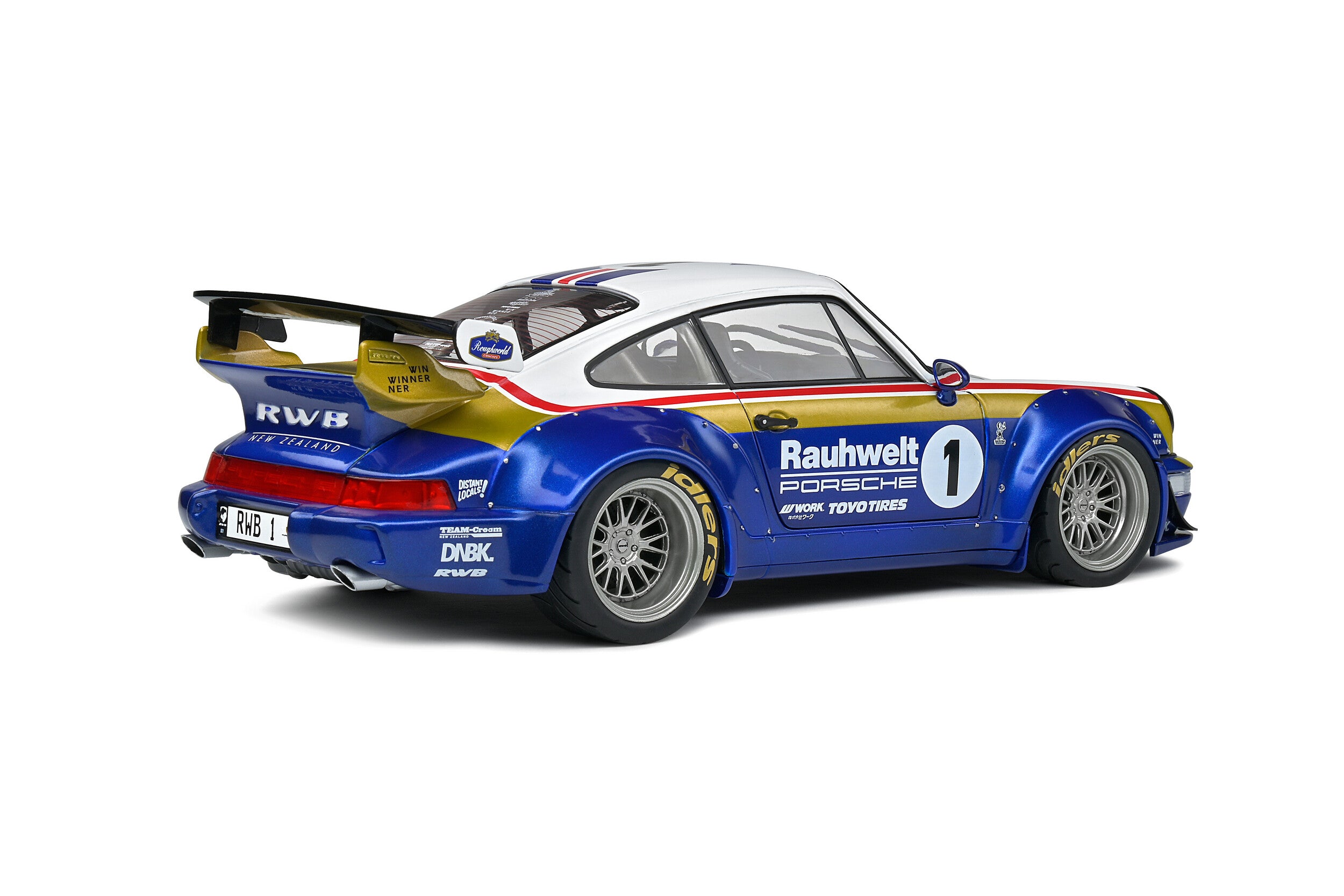 SOLIDO 1:18 Scale Diecast Model, Porsche 911 (964) RWB Rauhwelt #1 Rothmans Design White/Blue