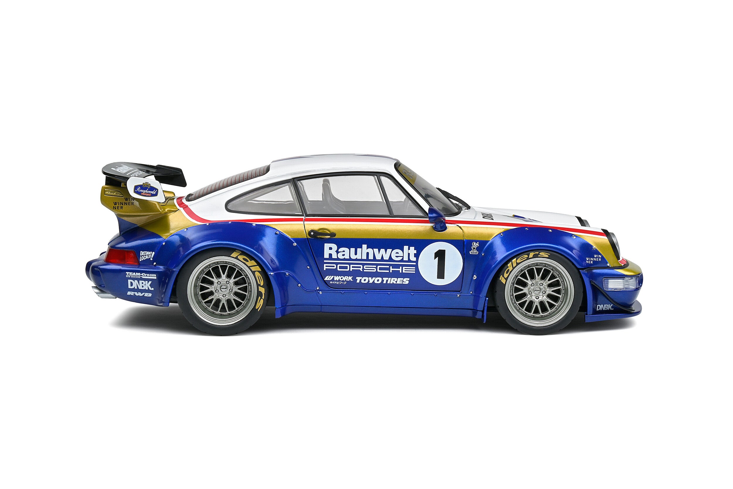 SOLIDO 1:18 Scale Diecast Model, Porsche 911 (964) RWB Rauhwelt #1 Rothmans Design White/Blue