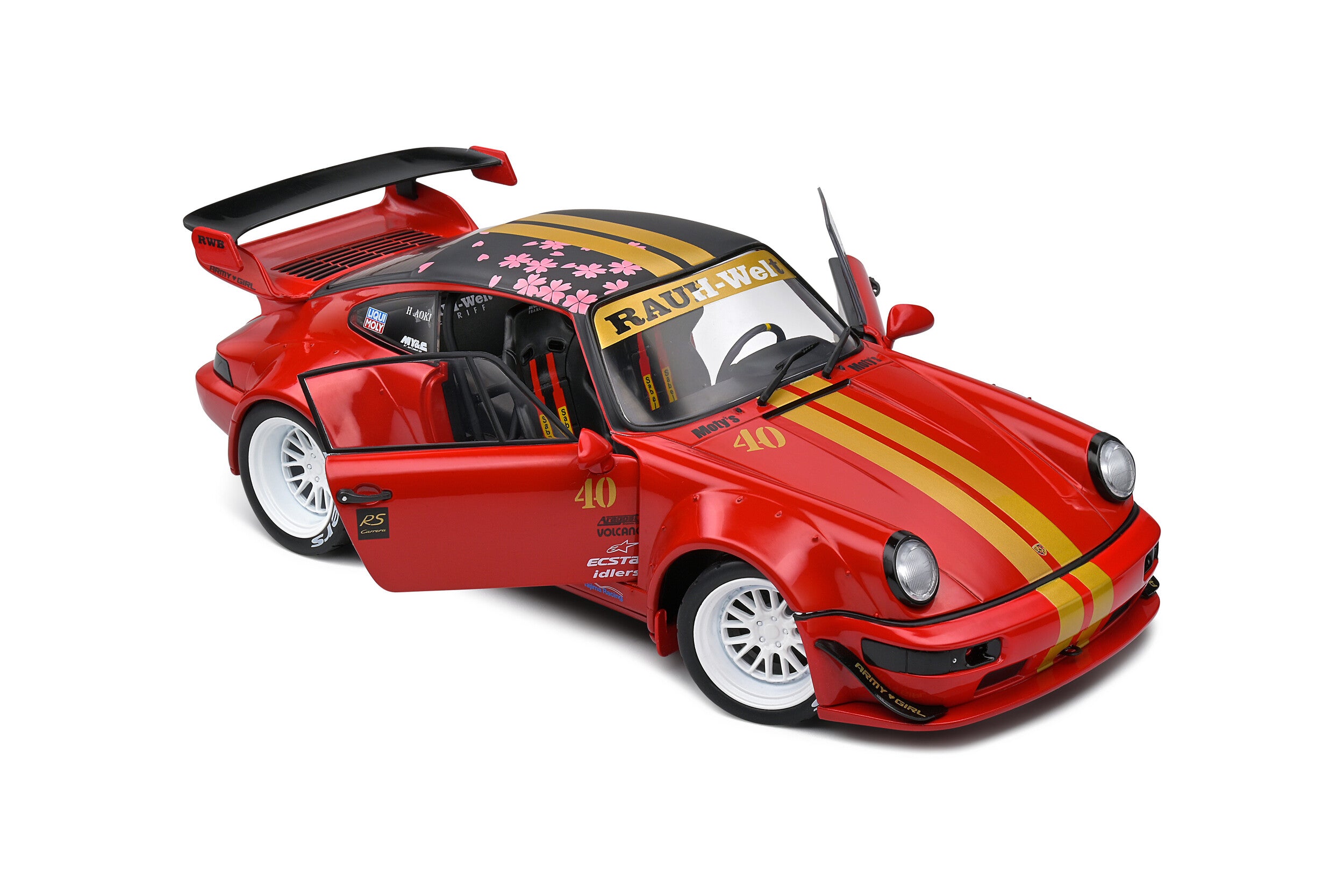 SOLIDO 1:18 Scale Diecast Model, Porsche 911 (964) RWB Rauh Welt - Sakura - Red