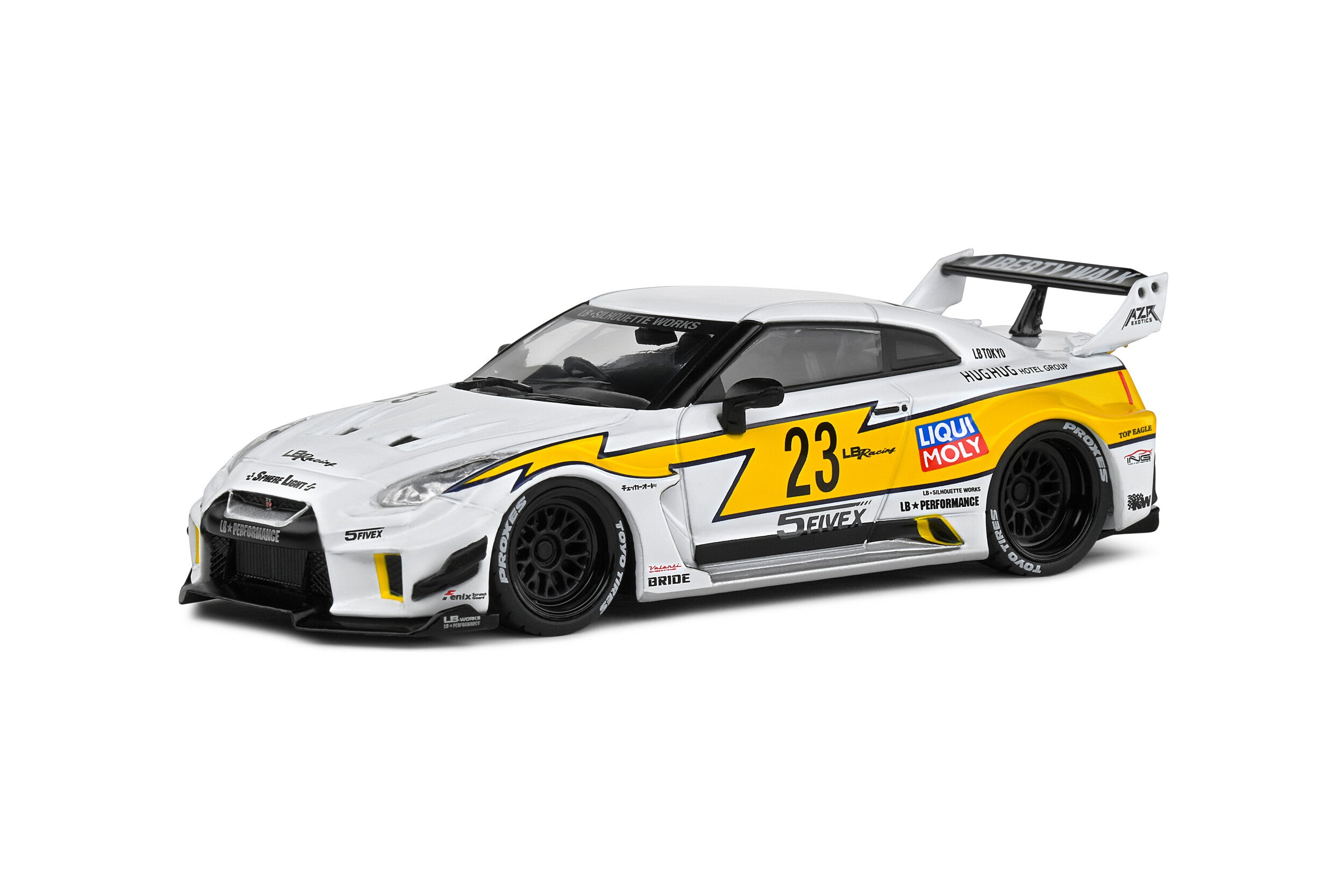 SOLIDO 1:43 Diecast, Nissan Skyline GT-R (R35) Libery Walk Body Kit, White and Yellow - S4311208