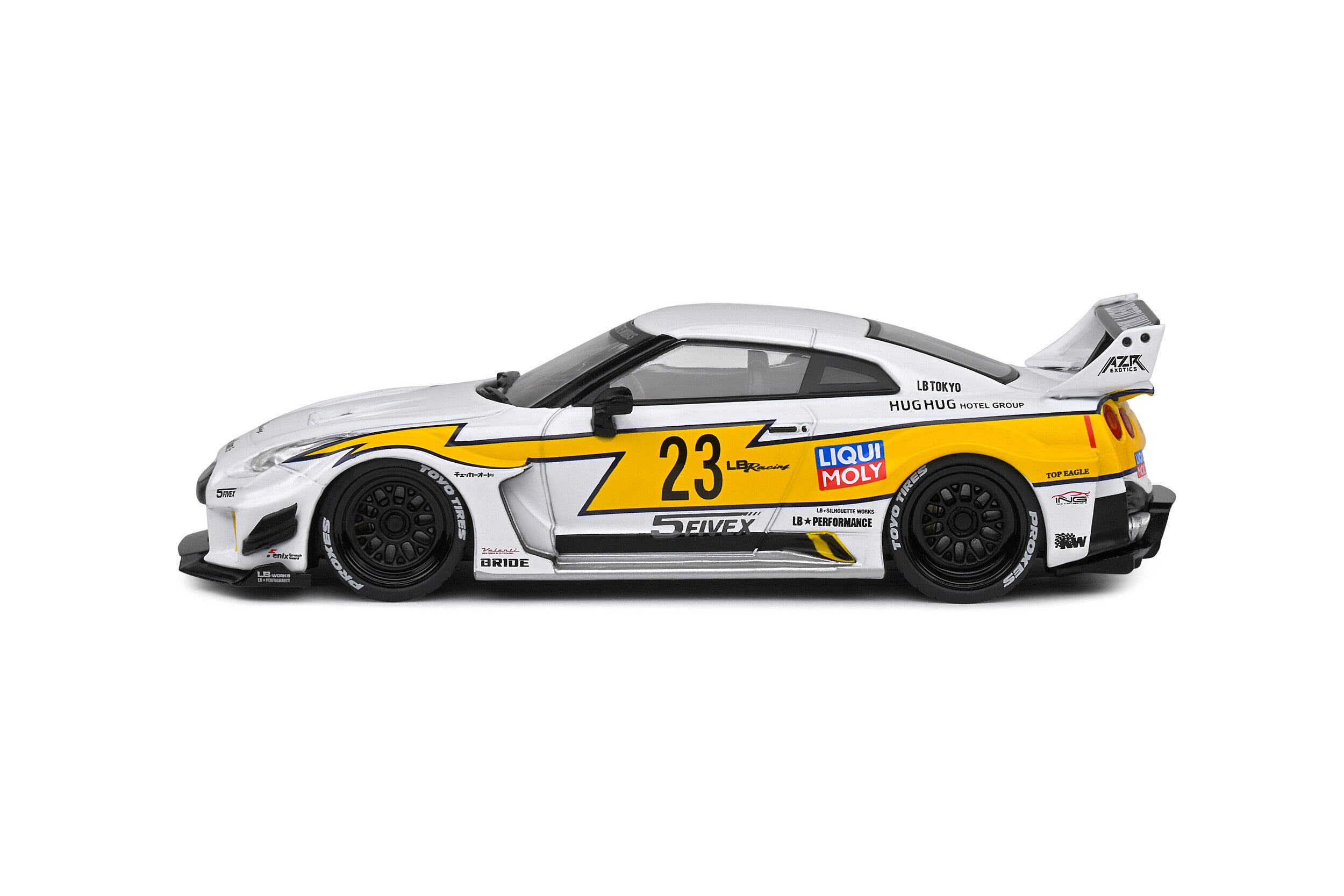 SOLIDO 1:43 Diecast, Nissan Skyline GT-R (R35) Libery Walk Body Kit, White and Yellow - S4311208
