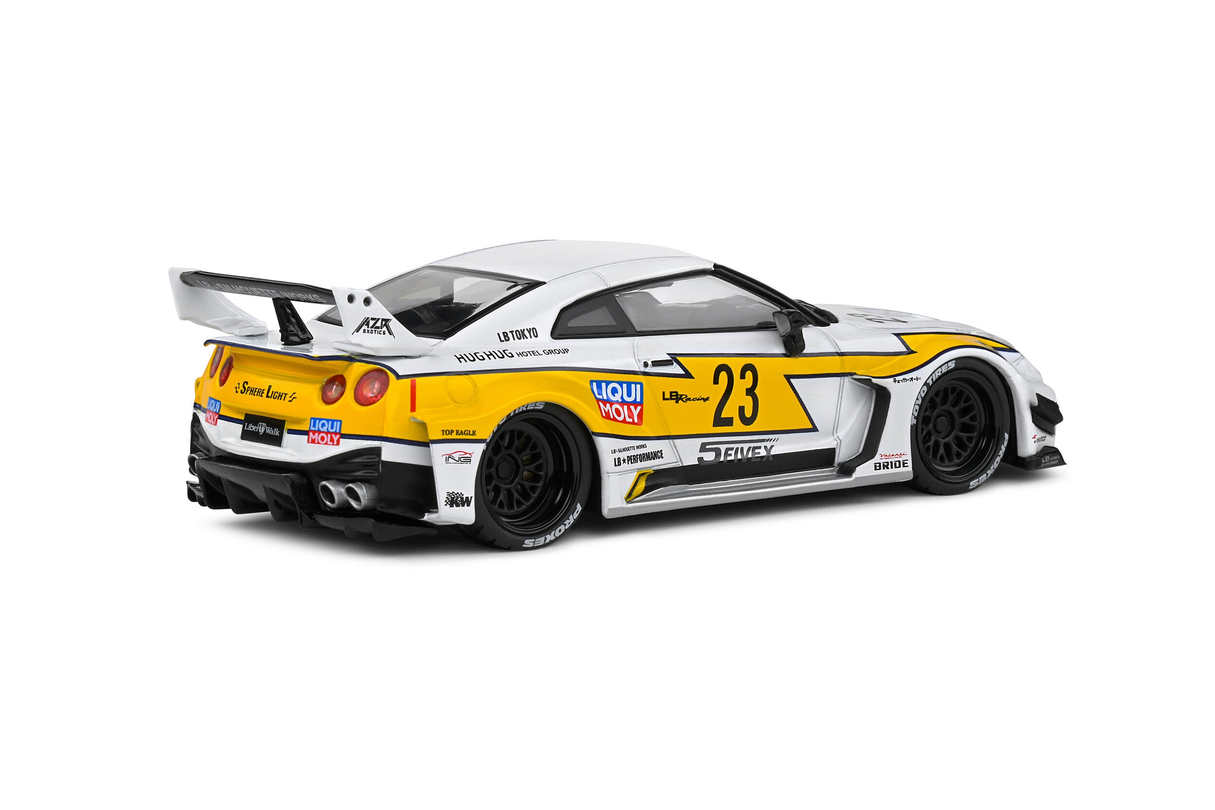 SOLIDO 1:43 Diecast, Nissan Skyline GT-R (R35) Libery Walk Body Kit, White and Yellow - S4311208