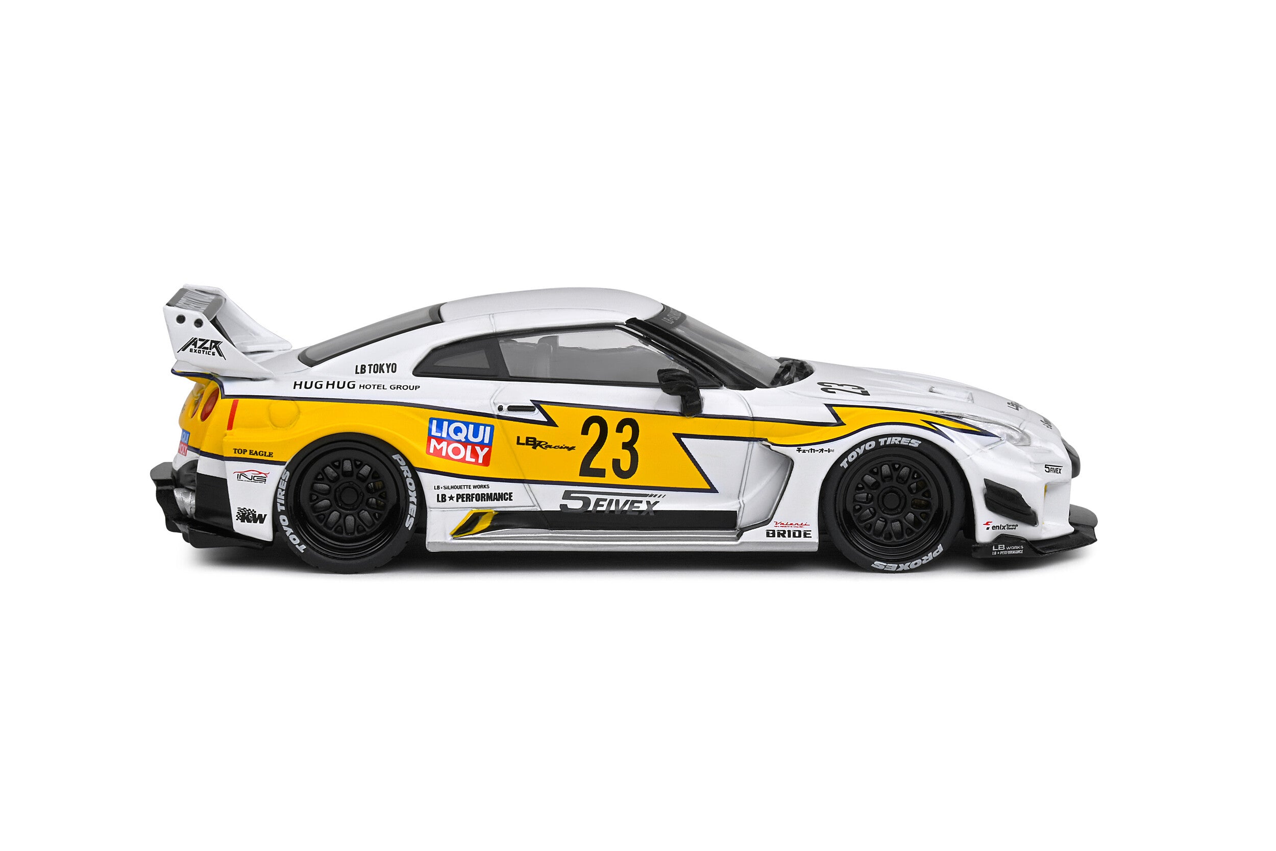 SOLIDO 1:43 Diecast, Nissan Skyline GT-R (R35) Libery Walk Body Kit, White and Yellow - S4311208