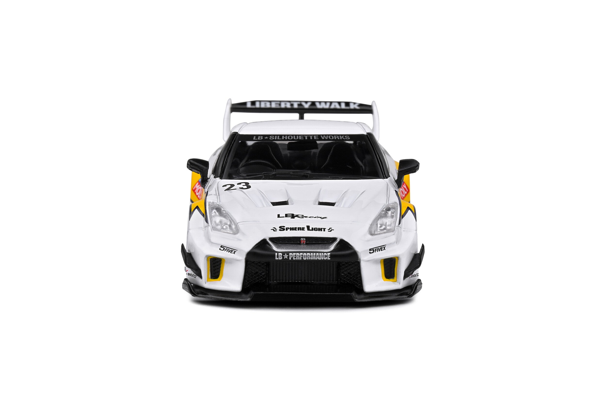 SOLIDO 1:43 Diecast, Nissan Skyline GT-R (R35) Libery Walk Body Kit, White and Yellow - S4311208