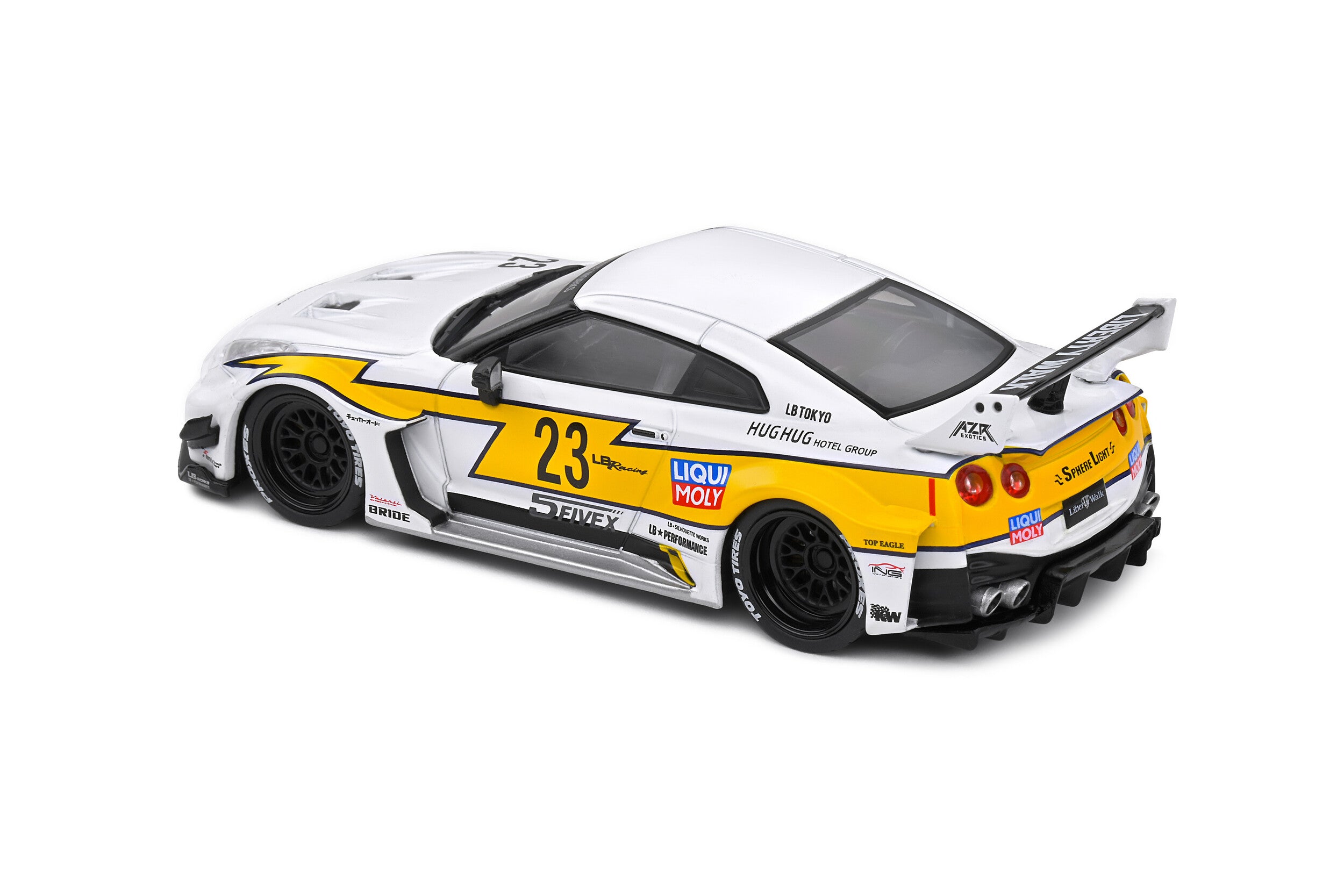 SOLIDO 1:43 Diecast, Nissan Skyline GT-R (R35) Libery Walk Body Kit, White and Yellow - S4311208