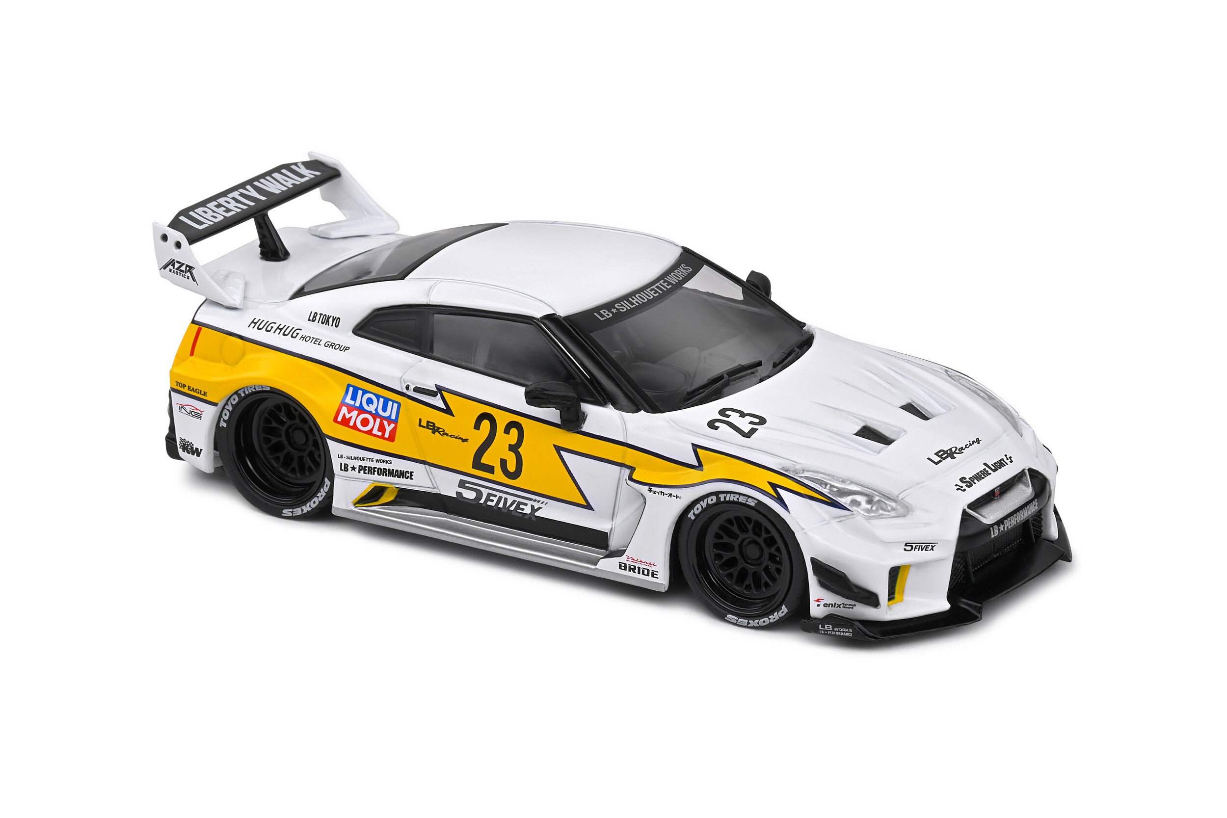 SOLIDO 1:43 Diecast, Nissan Skyline GT-R (R35) Libery Walk Body Kit, White and Yellow - S4311208