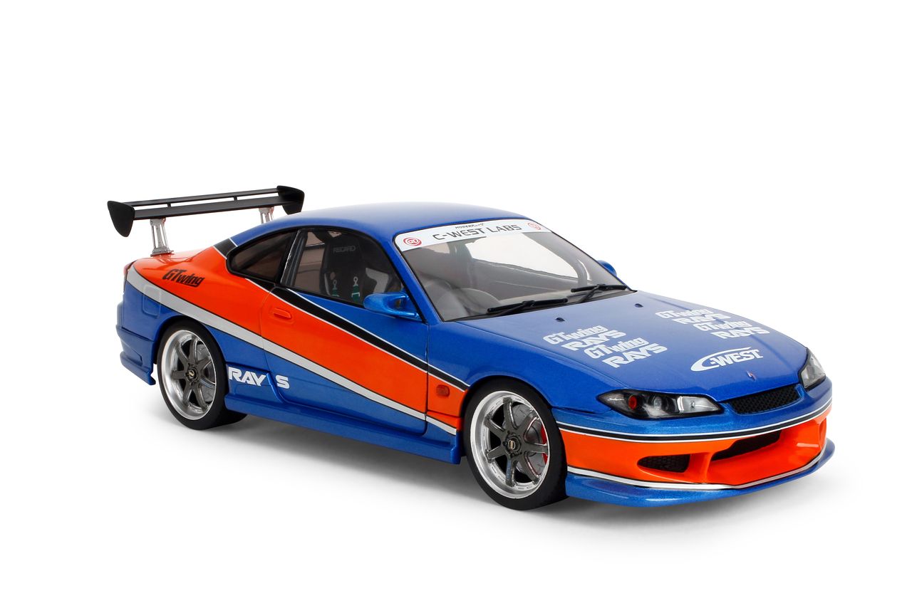 Jada Diecast - 1:18 Sean's NISSAN SILVIA (S15) SPEC-S MONA LISA 1999 - FAST & FURIOUS III TOKYO DRIFT - BLUE/ORANGE - 37772