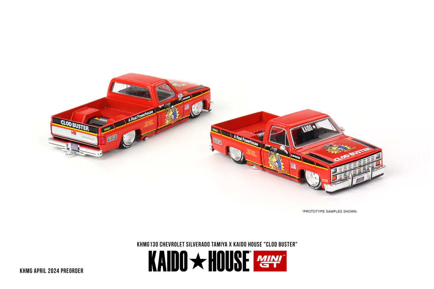 Mini GT 1:64 Kaido House Chevrolet Silverado Pick Up Tamiya Clod Buster, Orange - KHMG130