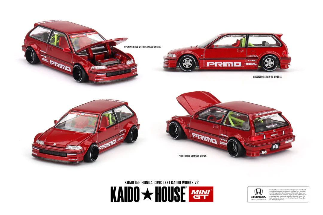 Mini GT 1:64 Kaido House 1987 HONDA CIVIC (EF) KAIDO WORKS V2, Red - KHMG156