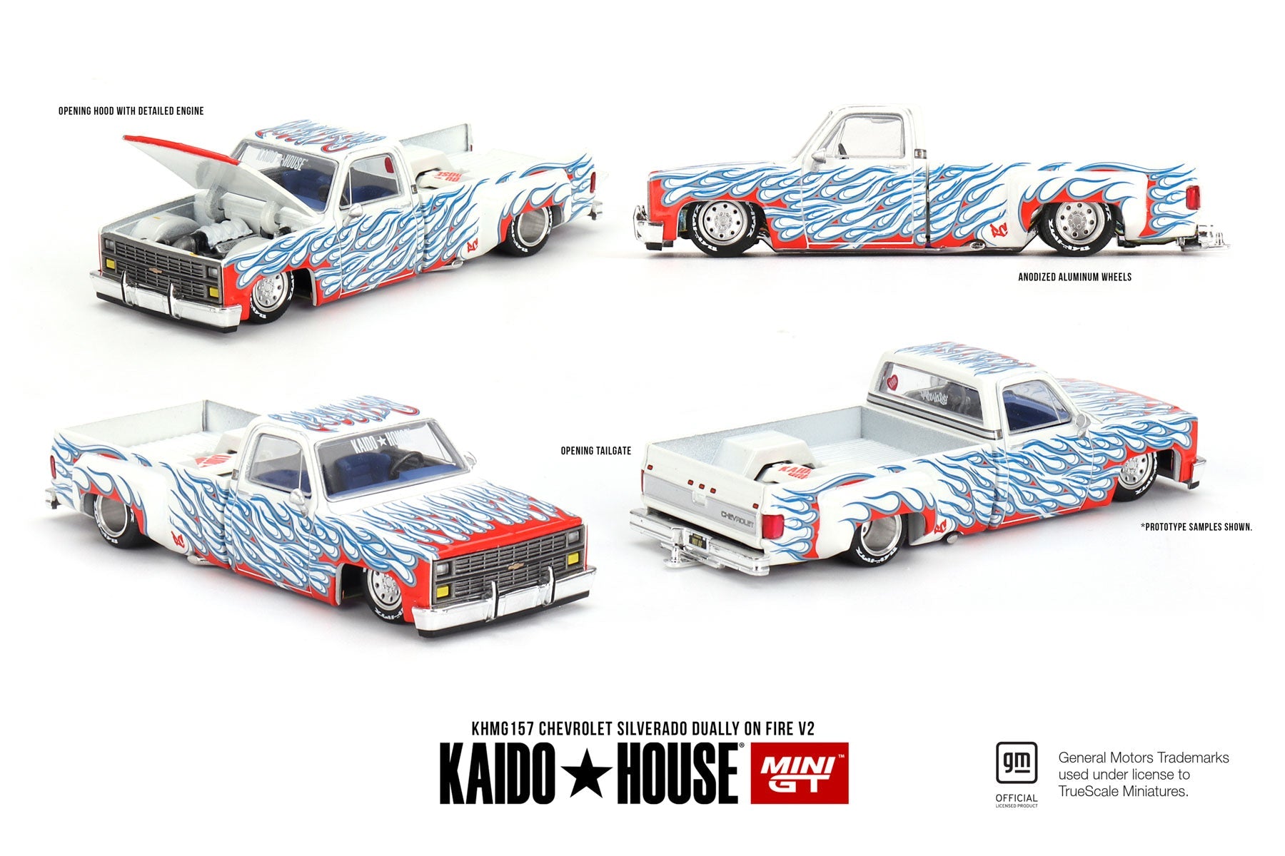 Mini GT 1:64 Kaido House 1980 Chevrolet Silverado Pick Up Dually on Fire V2 - KHMG157