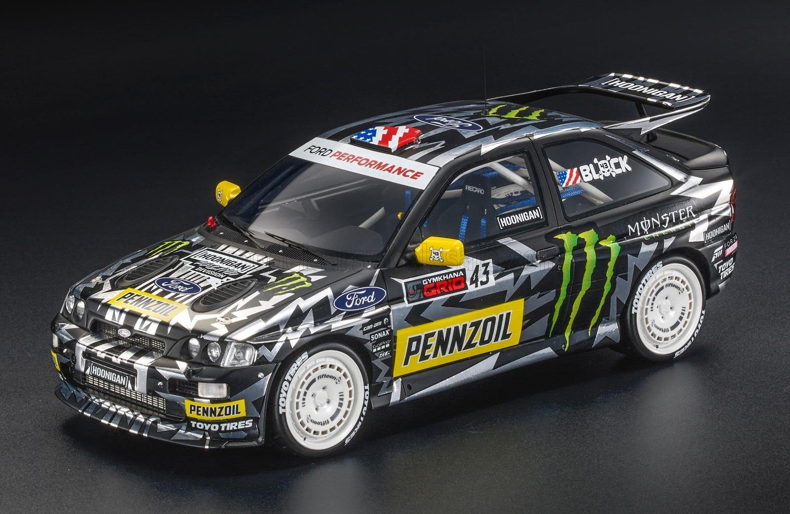 Top Marques 1:18 Scale - Ford Escort RS Cosworth N 43 HOONIGAN 2017 Ken Block - With Tyres - Black