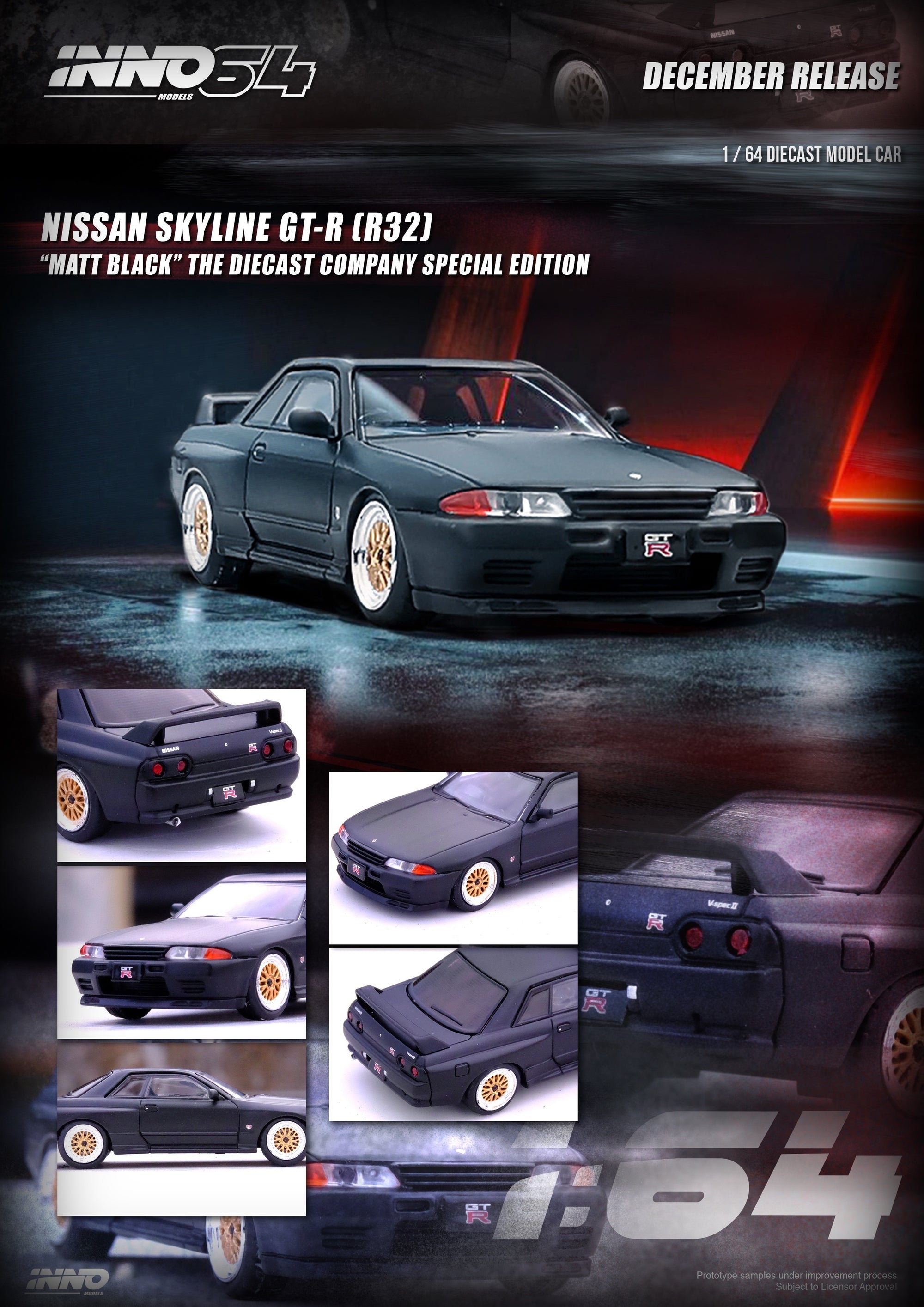 INNO64 1:64 Nissan Skyline GT-R (R32) Limited Edition, Matt Black