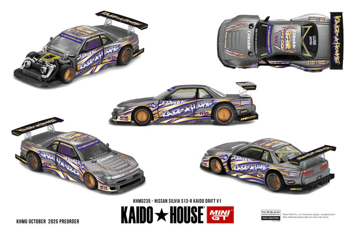 Mini GT Kaido House 1:64 - Nissan SILVIA S13-R KAIDO DRIFT V1, Grey - KHMG235