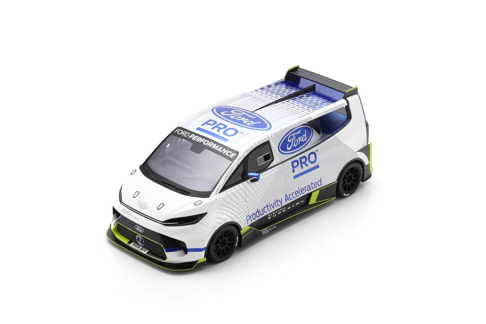 SCHUCO 1:18 Scale Diecast Model - 2022 Ford Transit Supervan 4 2000HP, RHD, White/Blue