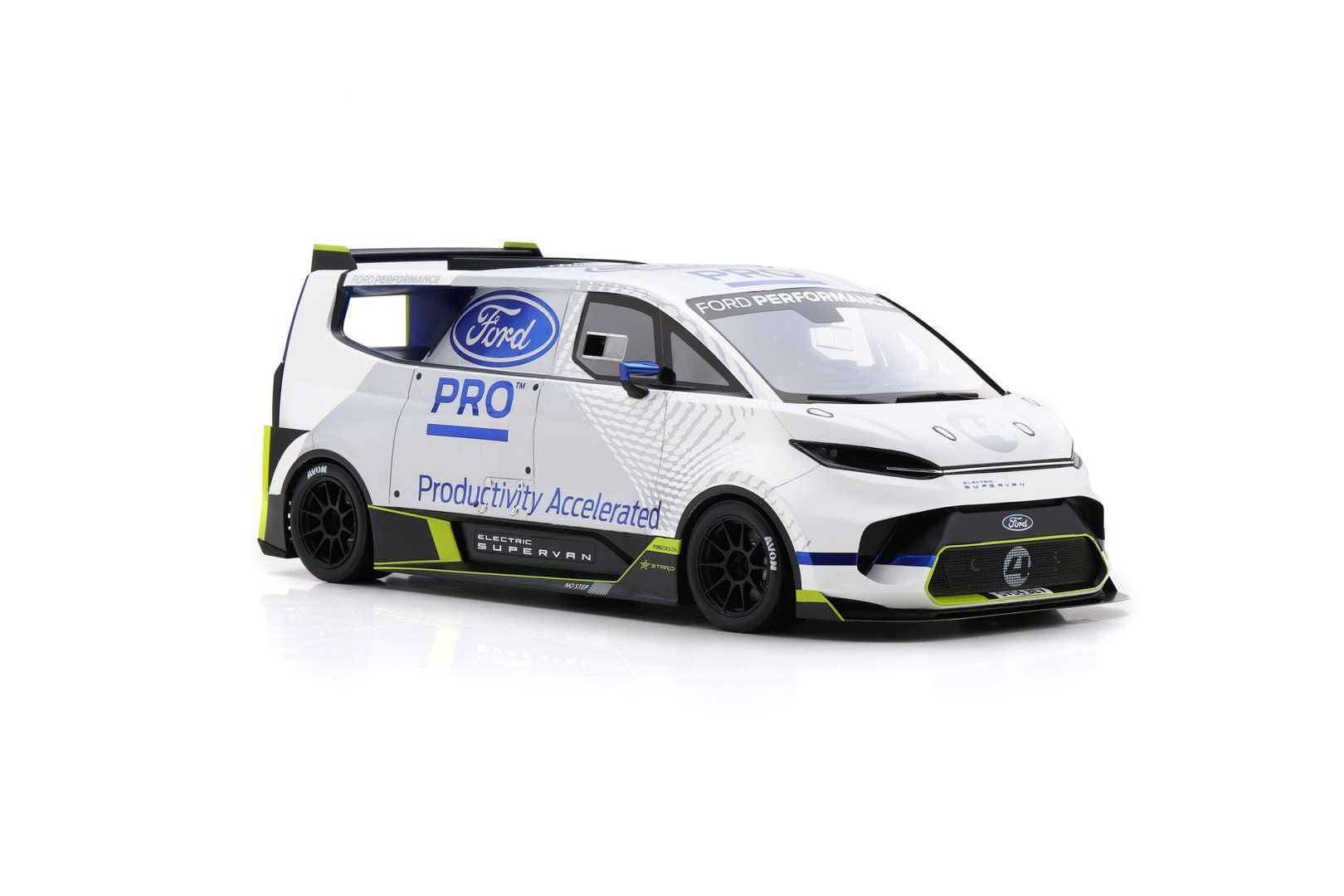 SCHUCO 1:18 Scale Diecast Model - 2022 Ford Transit Supervan 4 2000HP, RHD, White/Blue