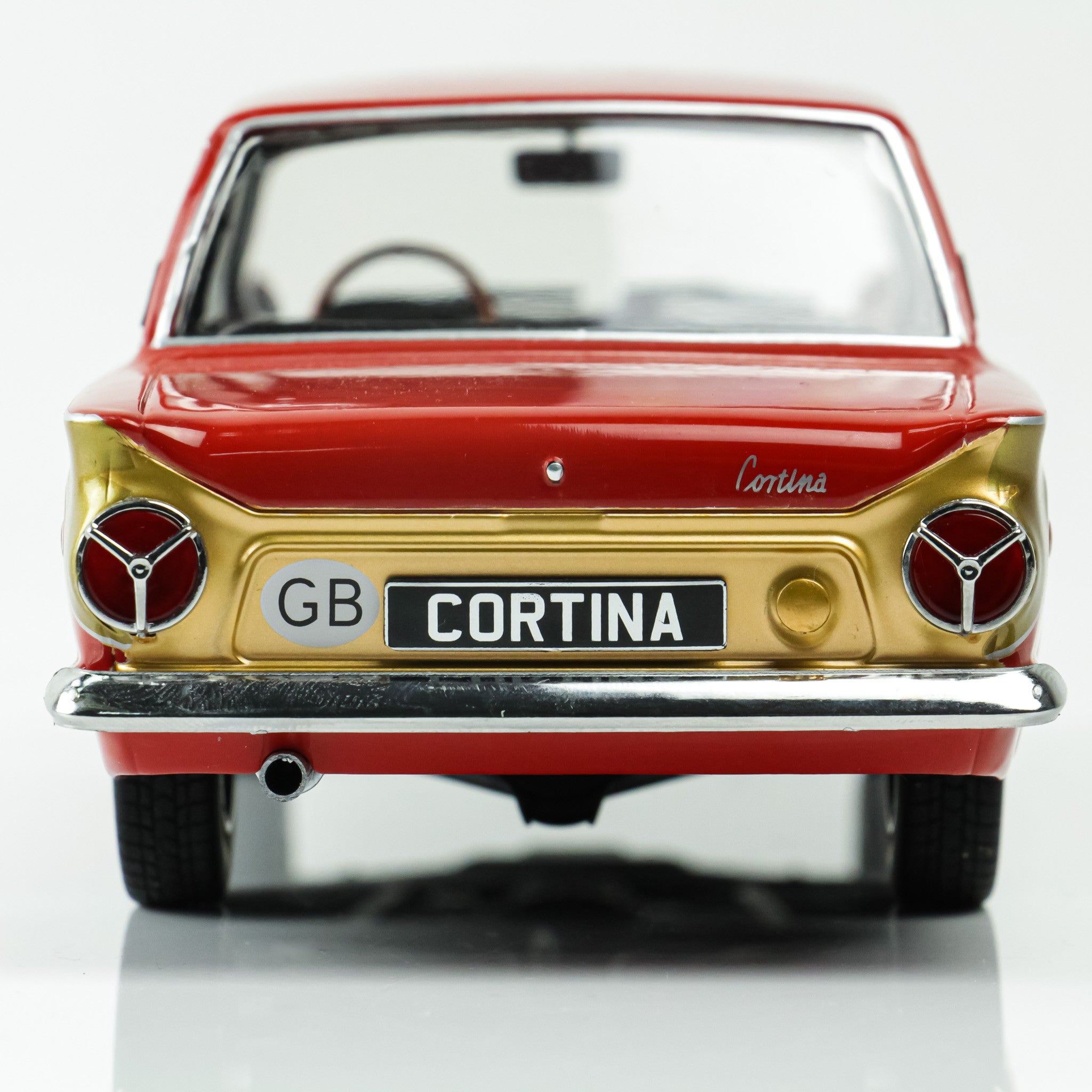 MCG 1:18 Scale Diecast - 1965 Ford Lotus Cortina Mk1 in Red/Gold (LHD) - MCG18532