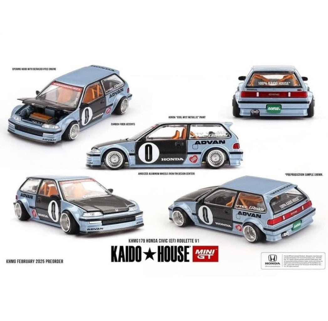 Mini GT 1:64 Kaido House 1987 HONDA CIVIC (EF) KAIDO ROULETTE V1, Blue/Black- KHMG179