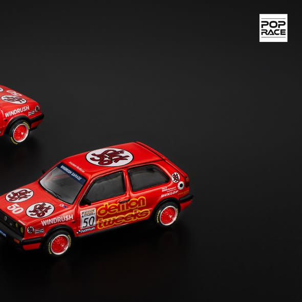 Pop Race 1:64 Diecast - Volkswagen VW Golf Mk2 GTi, Golf Team Demon Tweeks BTCC 1988, Red - PR64-105