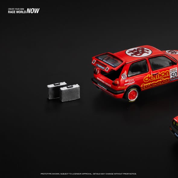 Pop Race 1:64 Diecast - Volkswagen VW Golf Mk2 GTi, Golf Team Demon Tweeks BTCC 1988, Red - PR64-105