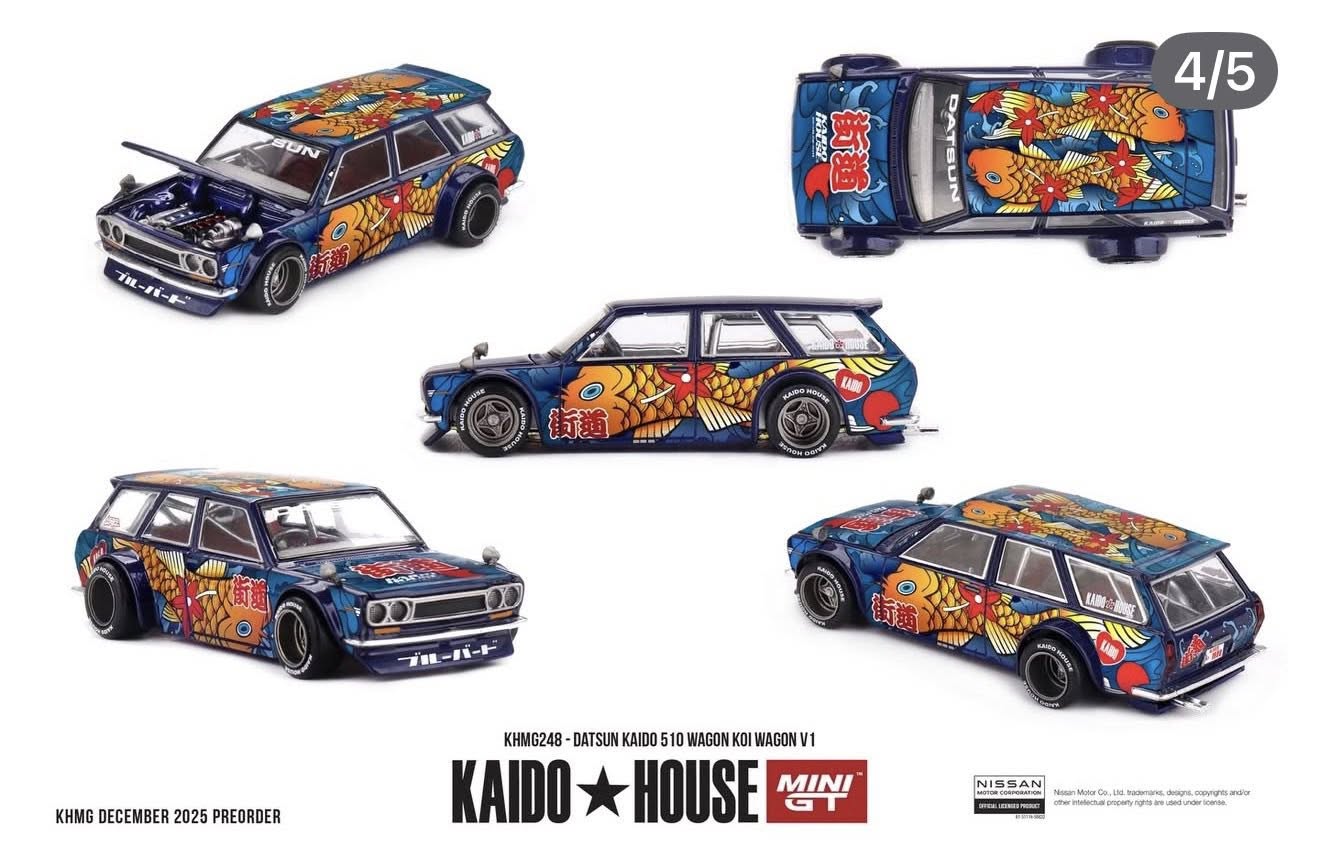 Mini GT 1:64 Datsun KAIDO 510 Wagon KOI Wagon V1, Blue - KHMG248