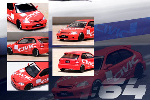 INNO64 1:64 Scale Diecast Honda Civic EK9 Type R Civic Livery in Red