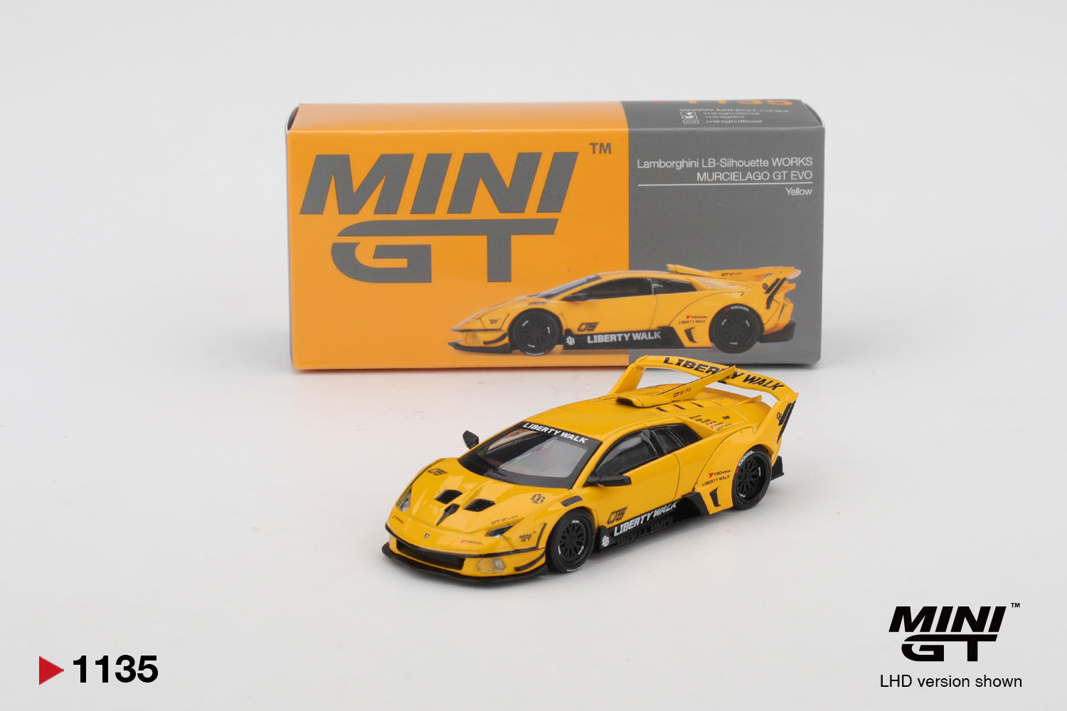 Mini GT 1:64 Diecast - Lamborghini LB-Silhouette Works Murcielago GT EVO, RHD, Yellow - MGT01135-R