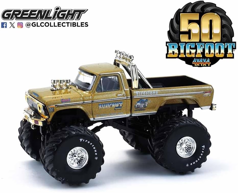 GREENLIGHT 1:64 Diecast - Bigfoot No.1 50th Anniversary Ford F-250 Monster Truck, Gold - 30552