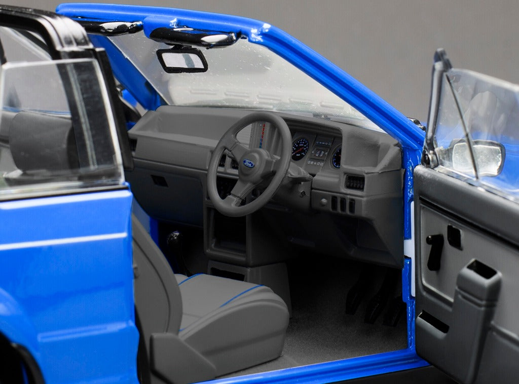 SUNSTAR 1:18 Scale - 1983 Ford Escort Mk3 XR3i Cabriolet in Azure Blue (RHD) - 4988R