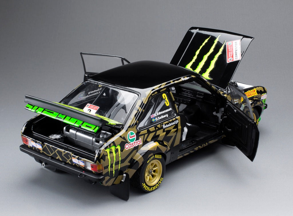 SUNSTAR 1:18 Scale - Ford Escort RS1800 - #3 O.Solberg/E.Edmondson - Roger Albert Clark Rally 2023 with Oliver Solberg Figure) (limited edition 999pcs) - 4864F