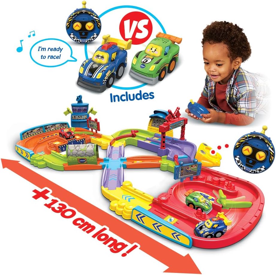VTech Toot-Toot Drivers Super Circuit RC Raceway, Toy Car Playset with 2 Vehicles Included, 3 Exciting Crash Zones, Songs & Fun Phrases, Interactive Toddler Toy 12 Months, 2, 3, 4, 5