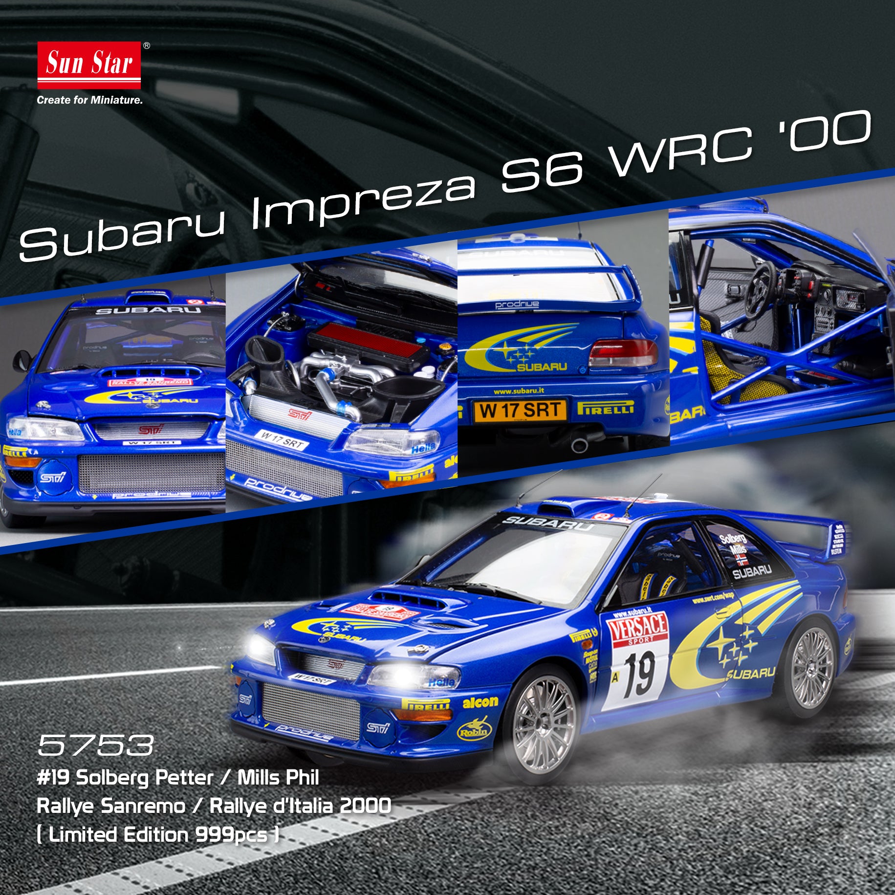 Sunstar 1:18 Subaru Impreza S6 WRC '00 - #19 Solberg Petter - Mills Phil - Rallye Sanremo - Rallye d'Italia 2000 (Limited Edition 999 pcs) - 5753